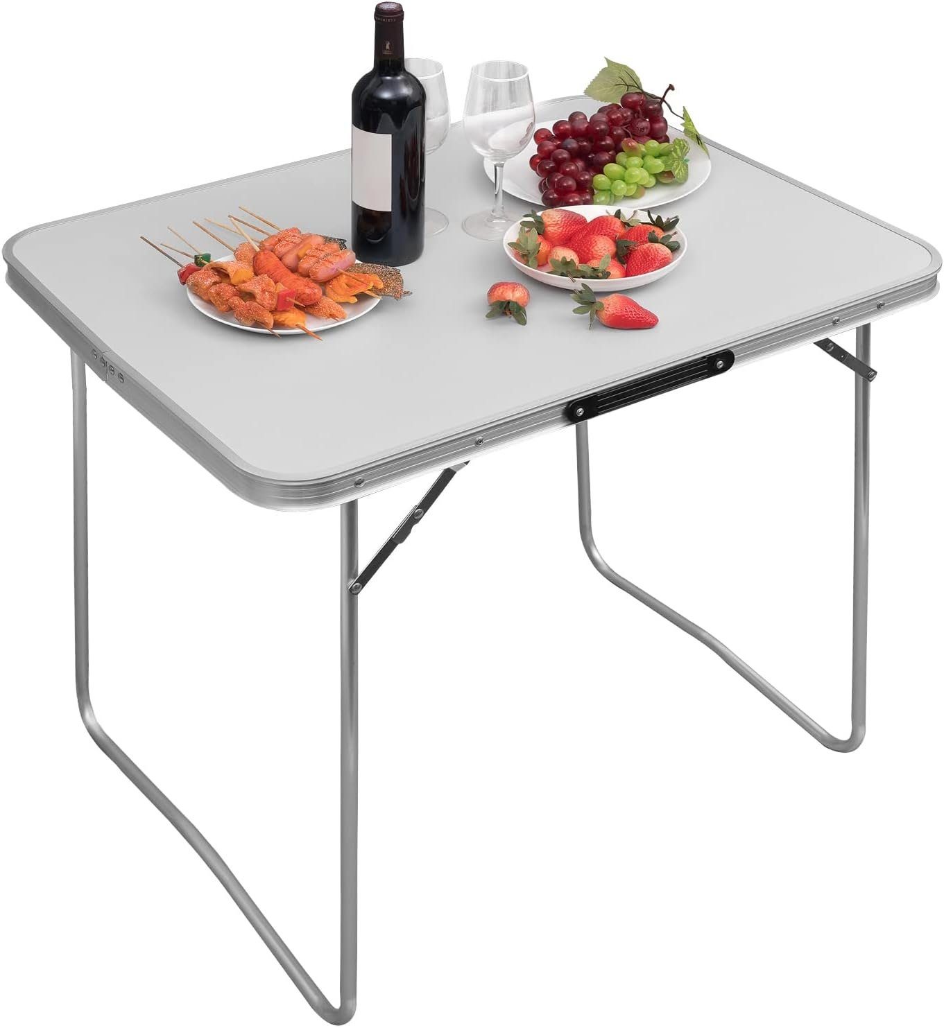 Woltu Campingtisch, Klapptisch 80x60x70 cm Klappbar Gartentisch, aus Alu MDF Grau | Tische