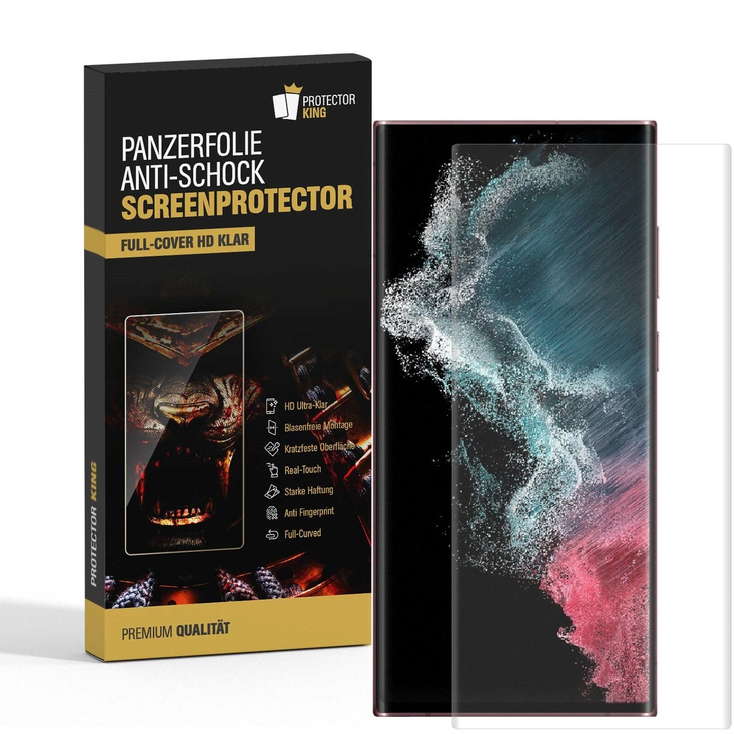 Protectorking Schutzfolie 1x 9H Nano-Glass für Samsung Galaxy S22 Ultra FULL CURVED 3D KLAR, (1-Stück), Flexibler Displayschutz, Panzerglas, Schutzglas, Schutzfolie 3D-KLAR