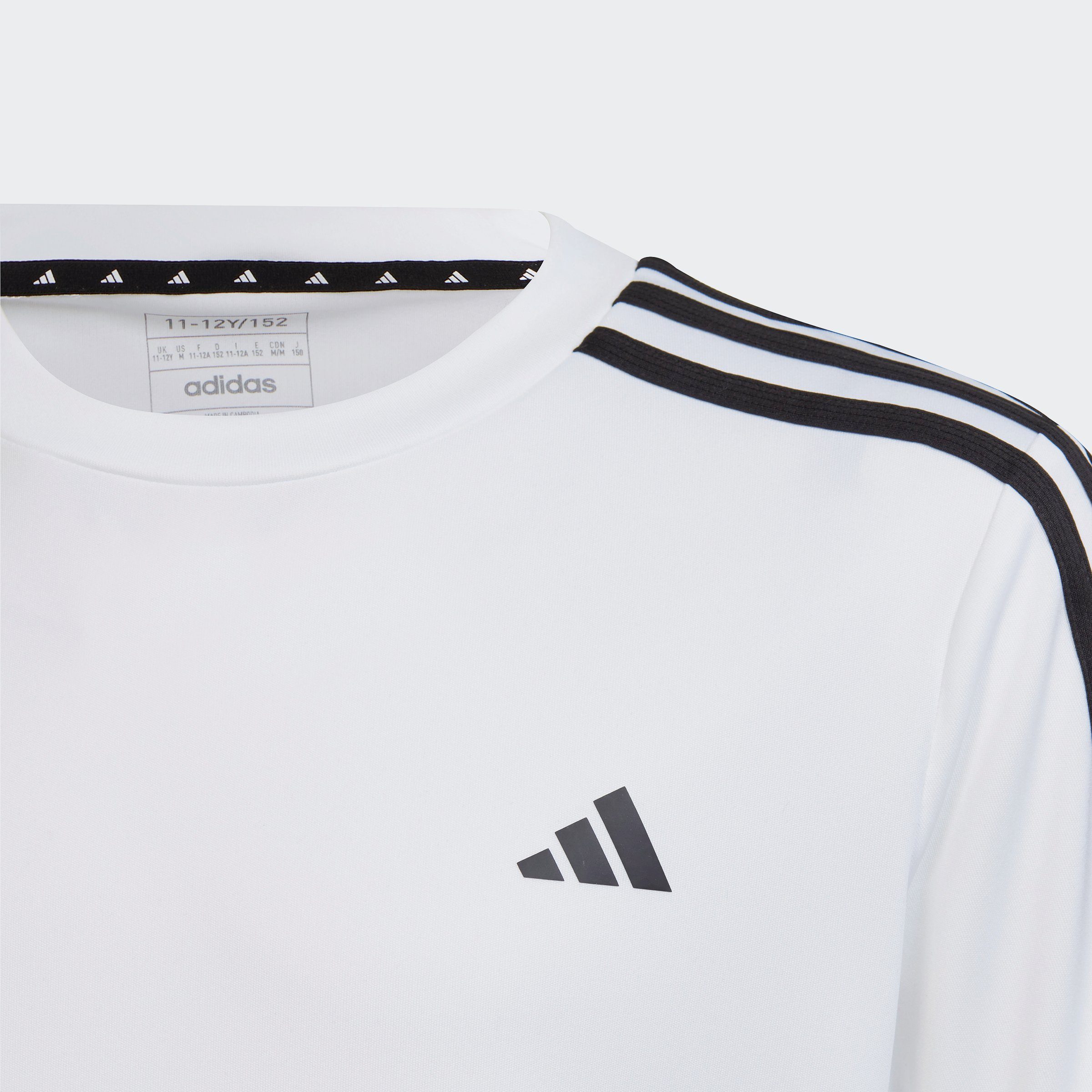 ESSENTIALS Sportswear REGULAR-FIT AEROREADY / Black T-Shirt TRAIN 3-STREIFEN White adidas