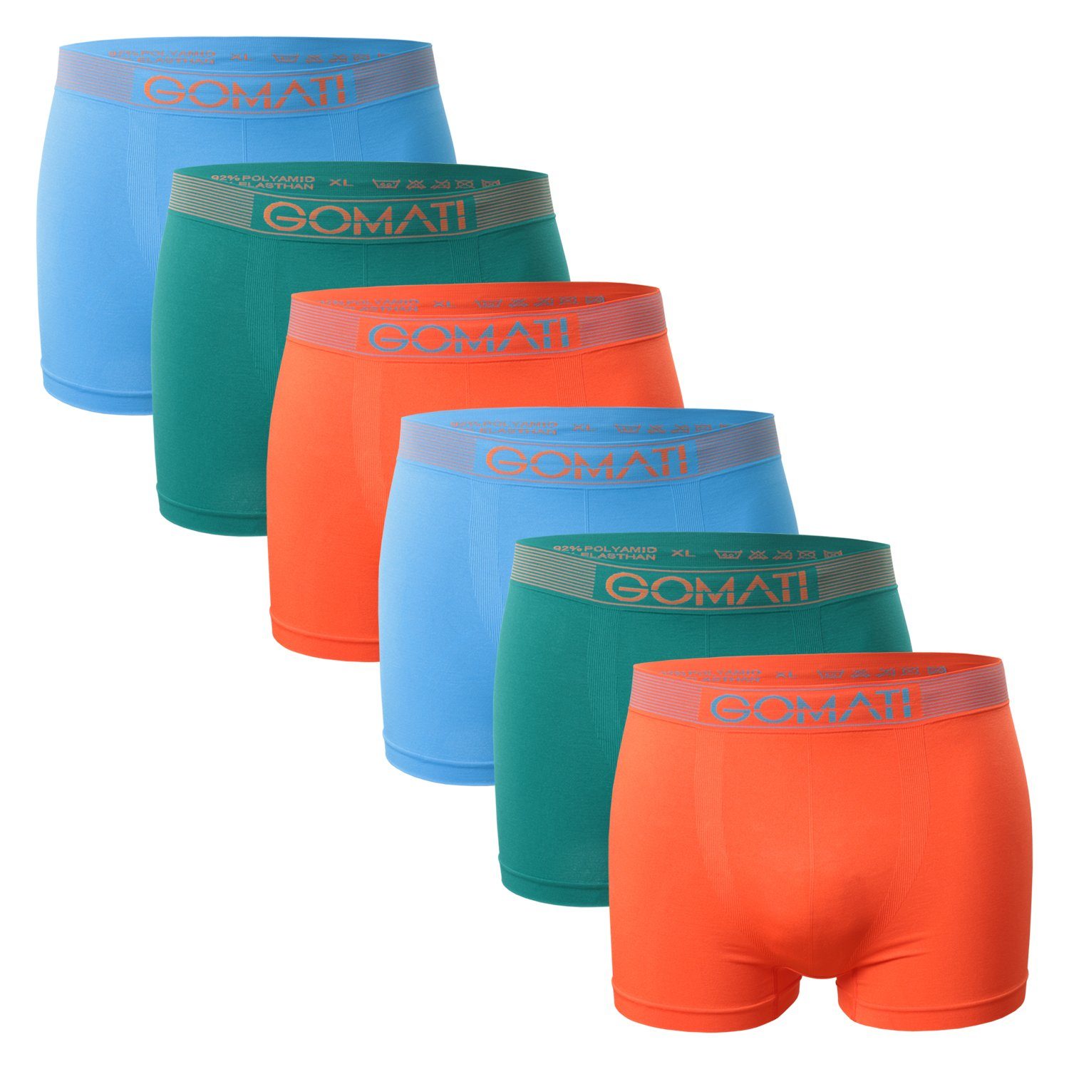 Gomati Boxershorts Herren Seamless Pants (6er Pack) Microfaser-Elasthan Boxershorts Petrol / Orange / Azure