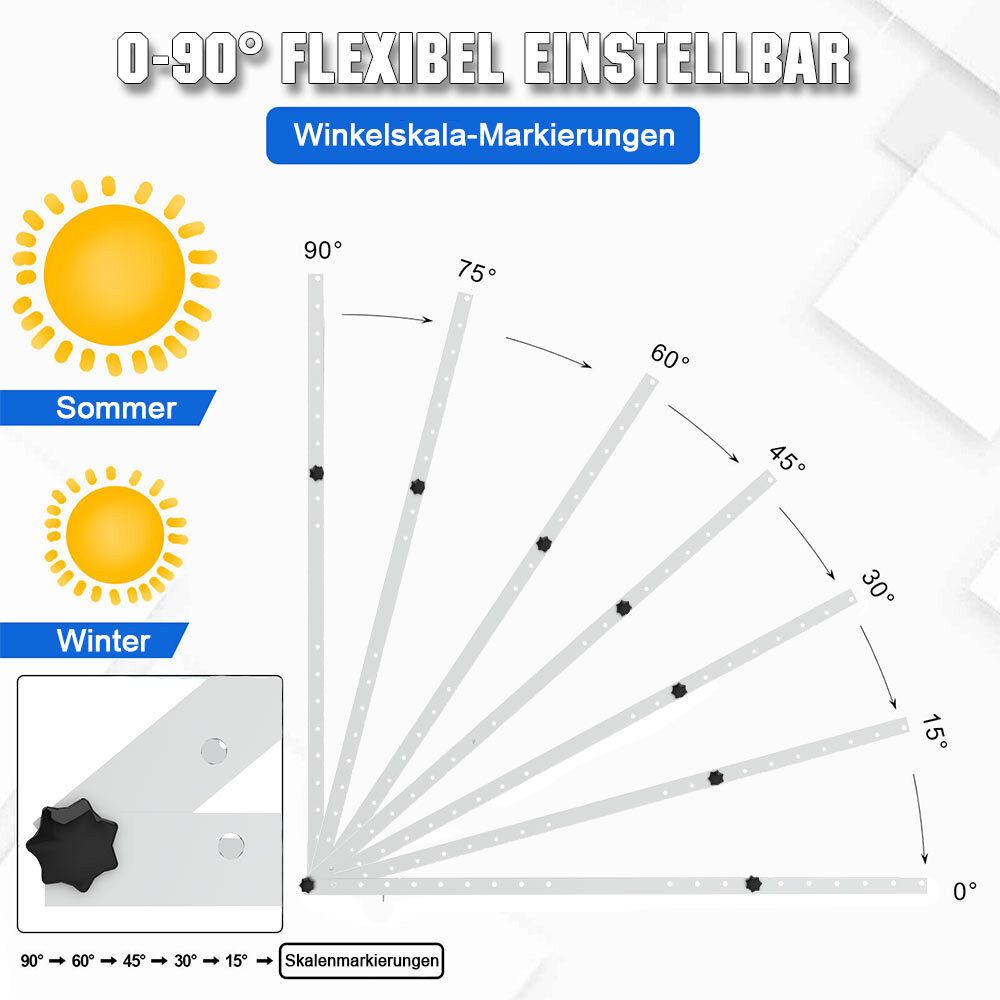 GLIESE Solarmodul-Halterung 118cm Solarpanel Halterung mit Haken Balkonkraftwerk Montage, (bis 46 Zoll, 4x 118cm Balkonkraftwerk Halterung, 4x Eckhaken, Montagezubehör, halterung für balkonkraftwerk)