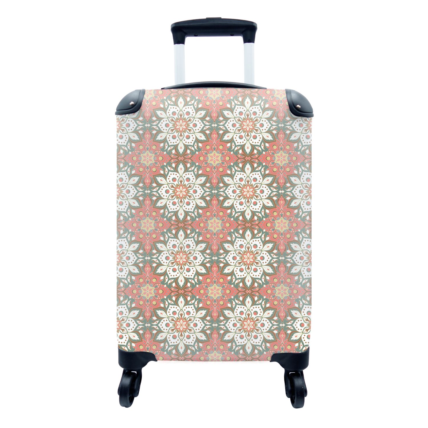 MuchoWow Handgepäckkoffer Vintage - Blumen - Mandala - Muster, 4 Rollen, Reisetasche mit rollen, Handgepäck für Ferien, Trolley, Reisekoffer