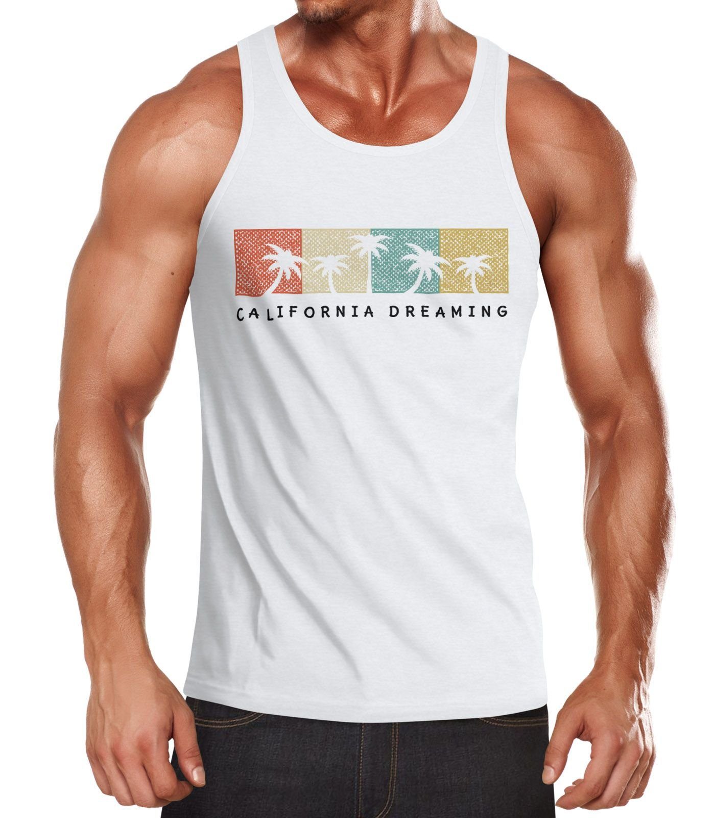 Neverless Tanktop Herren Tank Top California Dreaming Summer Party Palmen P günstig online kaufen