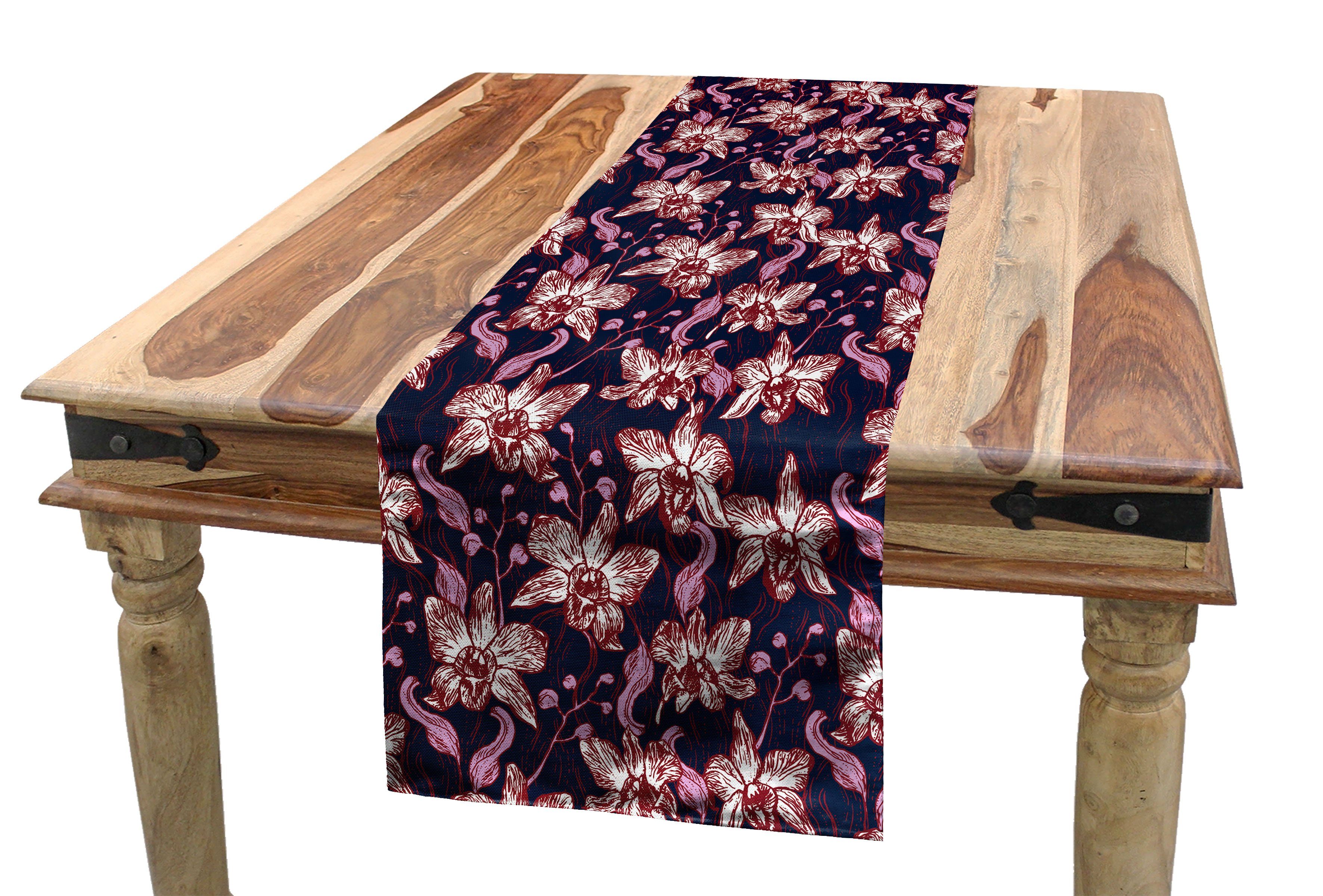 Abakuhaus Tischläufer Esszimmer Küche Rechteckiger Dekorativer Tischläufer, Floral Hand Gezeichnet Orchidee Blütenblätter