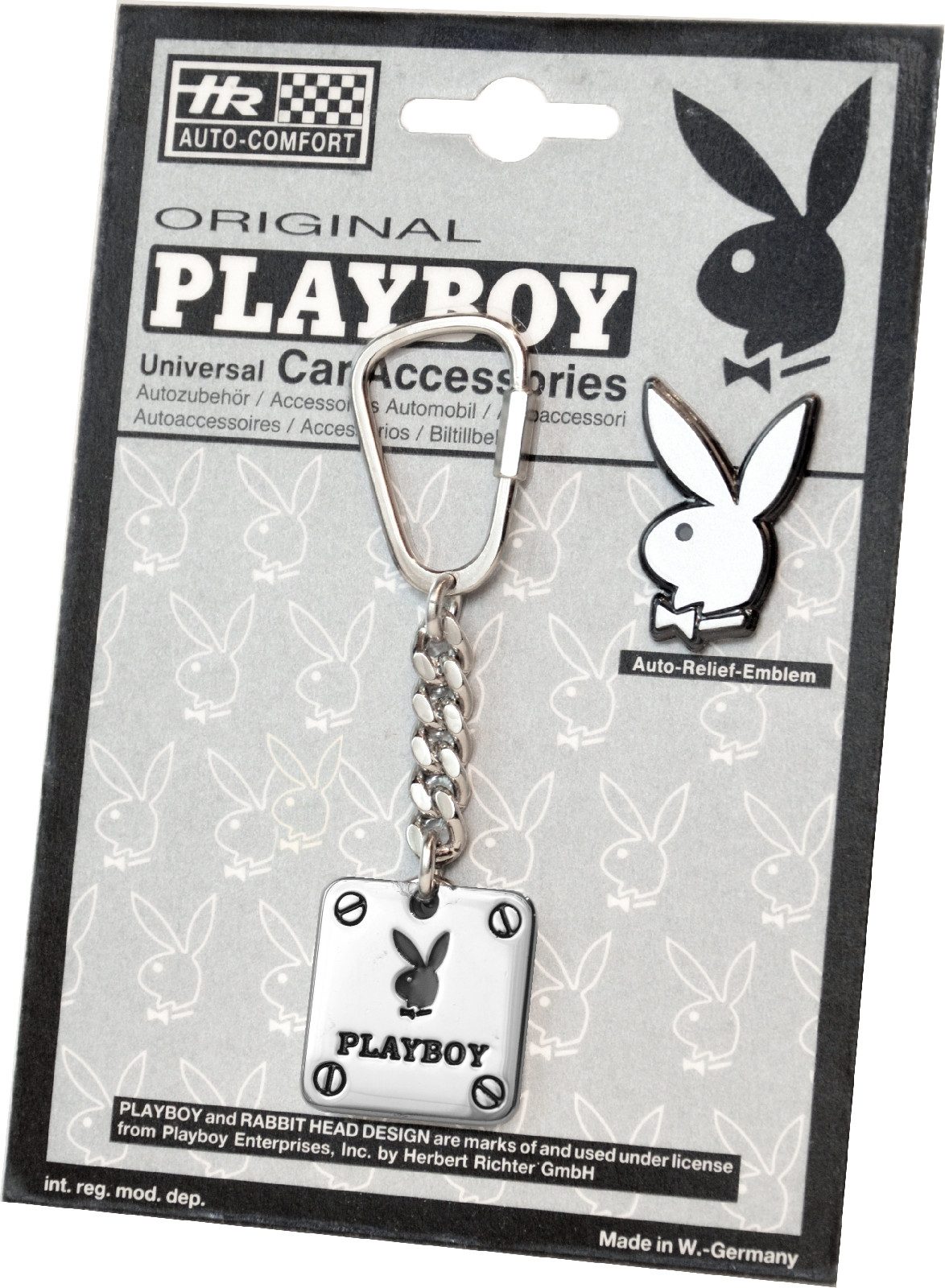 PLAYBOY Schlüsselanhänger Set Orig. Metall PLAYBOY Schlüsselanhänger Hase BUNNY Emblem Relief