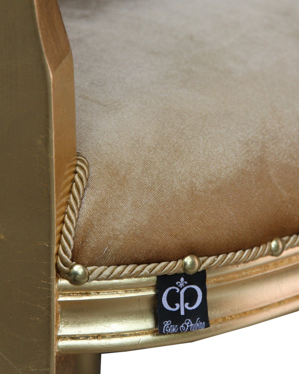 Casa Padrino Esszimmerstuhl Barock Luxus Gold mit / Armlehnen Samtstoff Esszimmer Medaillon Stuhl Gold
