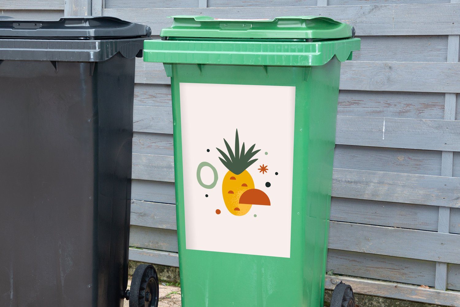 Mülleimer-aufkleber, St), Sticker, MuchoWow Obst Einfach Abfalbehälter Container, Ananas - Wandsticker - (1 Mülltonne,
