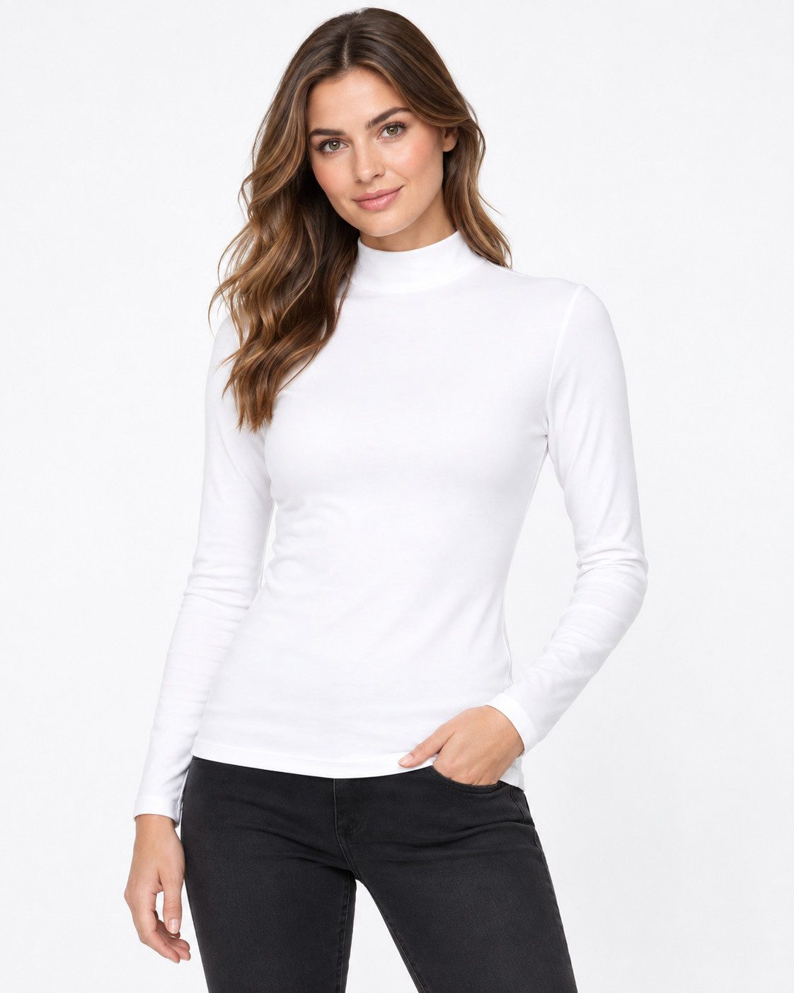 fashionshowcase Langarmbody Langarmbody Damen Body Shirt Top mit Halbkragen Langarm Bodyshirt Atmungsaktive Baumwollmischung