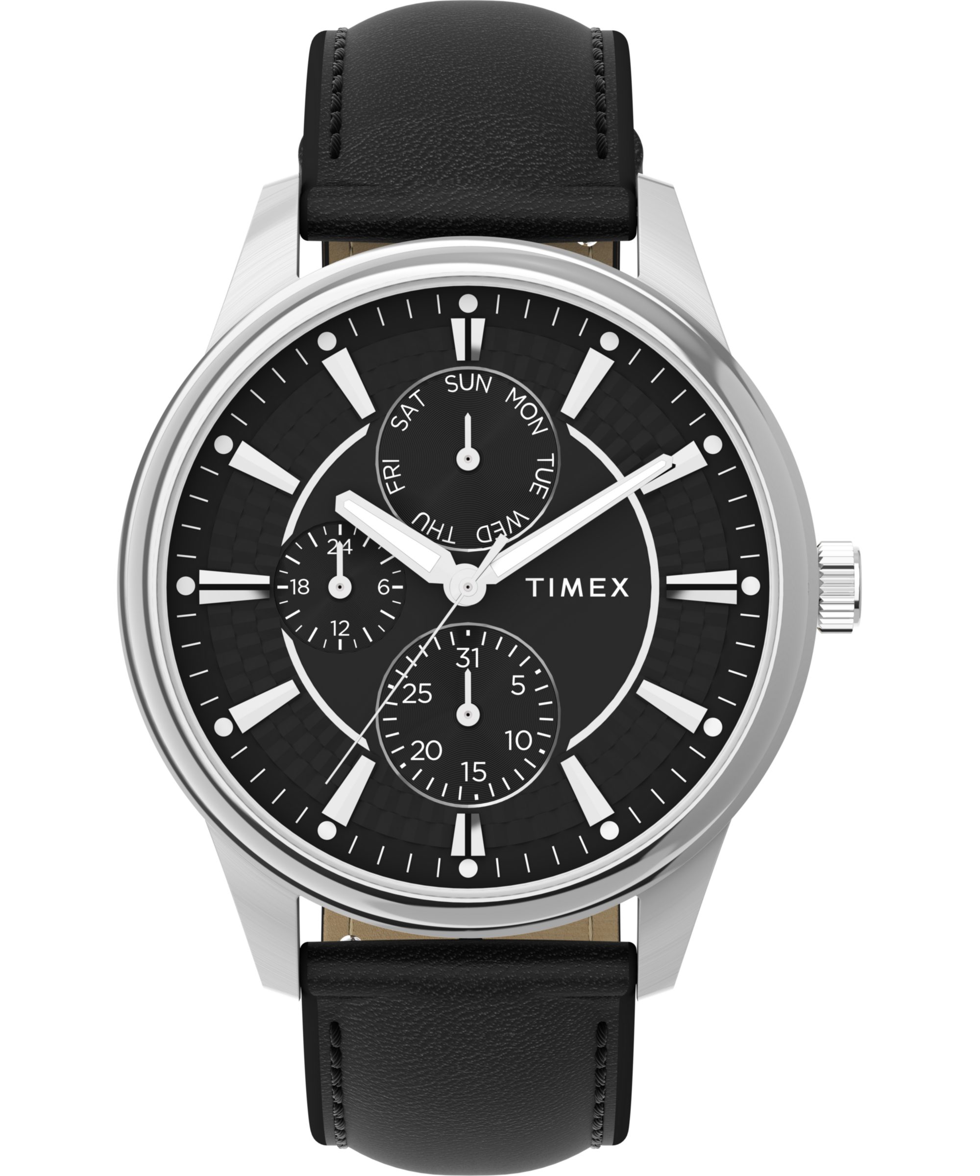 Timex Multifunktionsuhr CHICAGO TW2Y21600AJ, Quarzuhr, Armbanduhr, Herrenuhr, Lederarmband, Datum, Leuchtzeiger