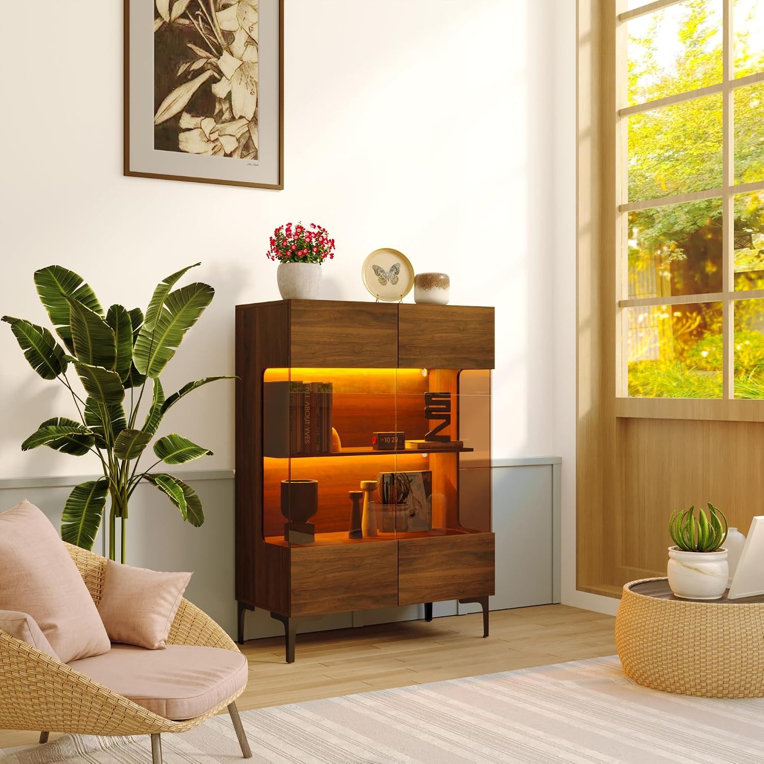FUFU&GAGA Glasvitrine 115cm hoch, Vitrinenschrank mit LED und Glastüren – Bild 3 von 5
