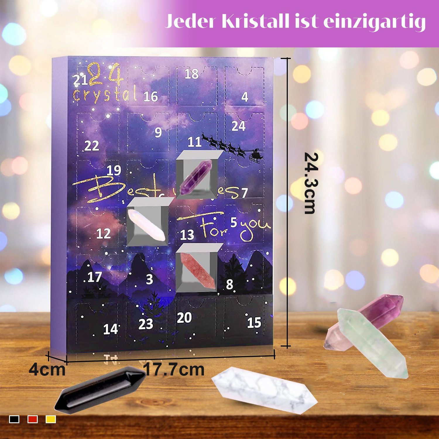 Kristall MAGICSHE Kristall Heilstein Set, mit Adventskalender 24-Tage Halter, Halskette und Armband