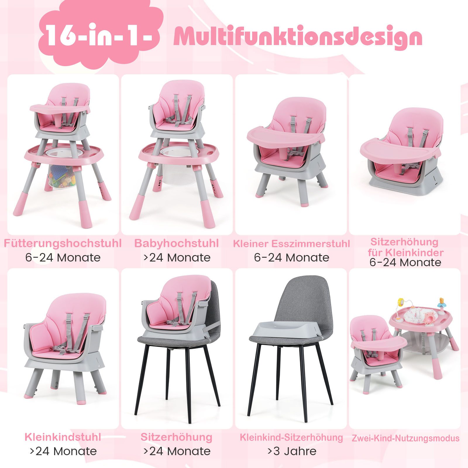 COSTWAY Hochstuhl 16 in 1 Kinderhochstuhl (1 St), Babystuhl für Kinder ab 6 Monate