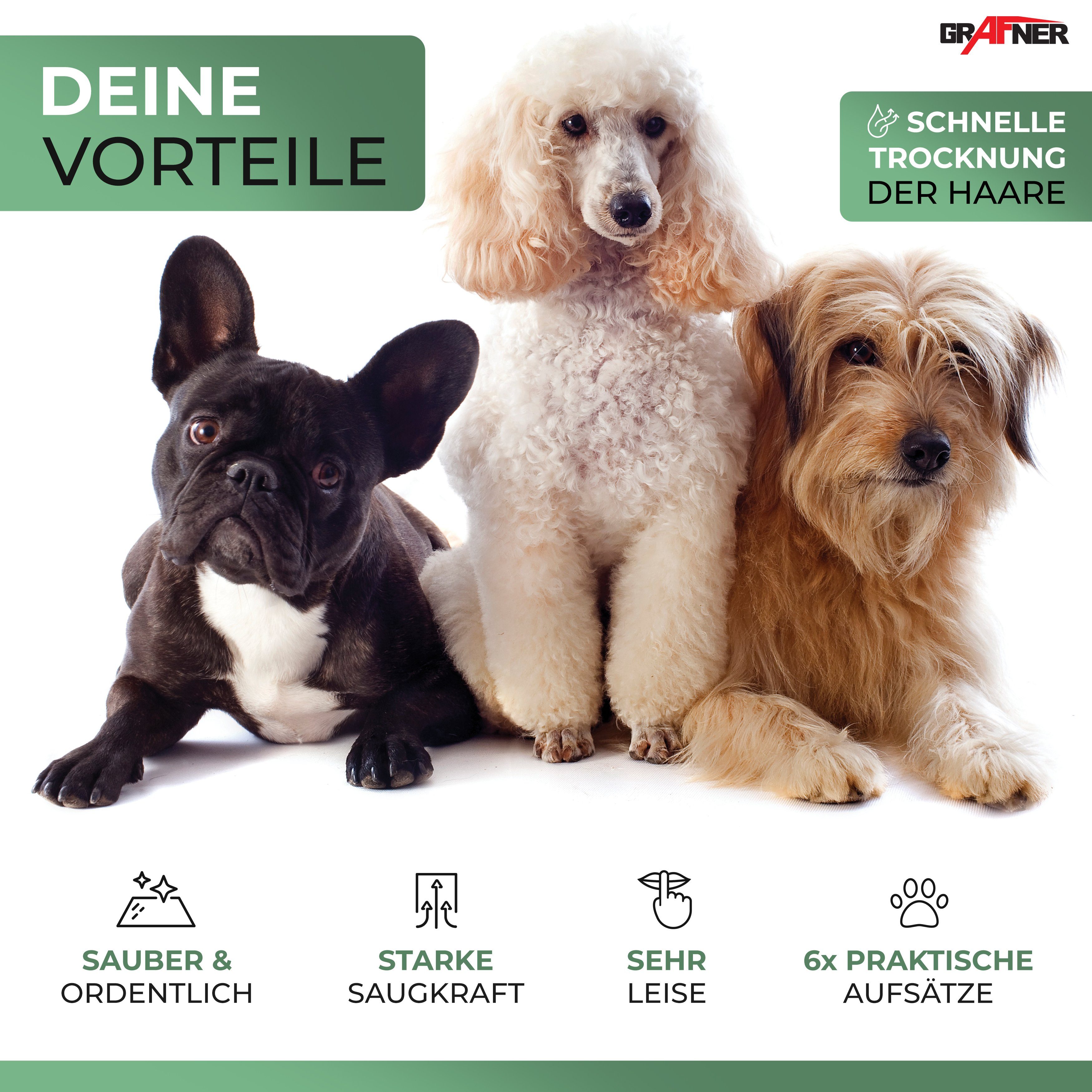 3 Grafner Hundeschermaschine Grafner Tierhaar mit Staubsauger Haustierpflegeset, Leistungsstufen Hundeschermaschine