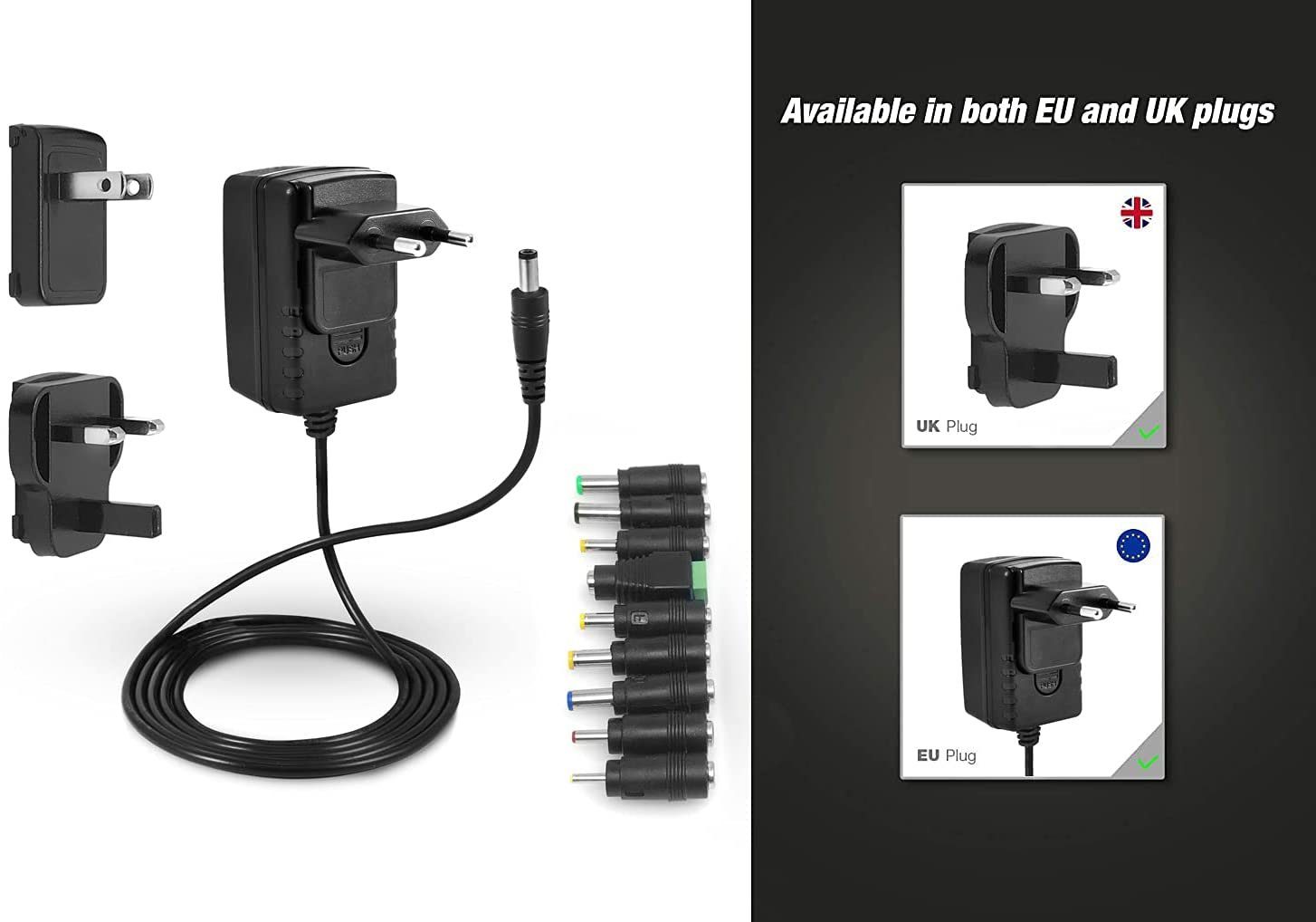 Leicke Netzteil 12V 2A Ladegerät 24W für LCD, WLAN Router,Hub,Scanner,Switch Netzteil (Kurzschluss-, Überspannungs- und Überhitzungsschutz, 9 Adapterköpfe) – Bild 4 von 5