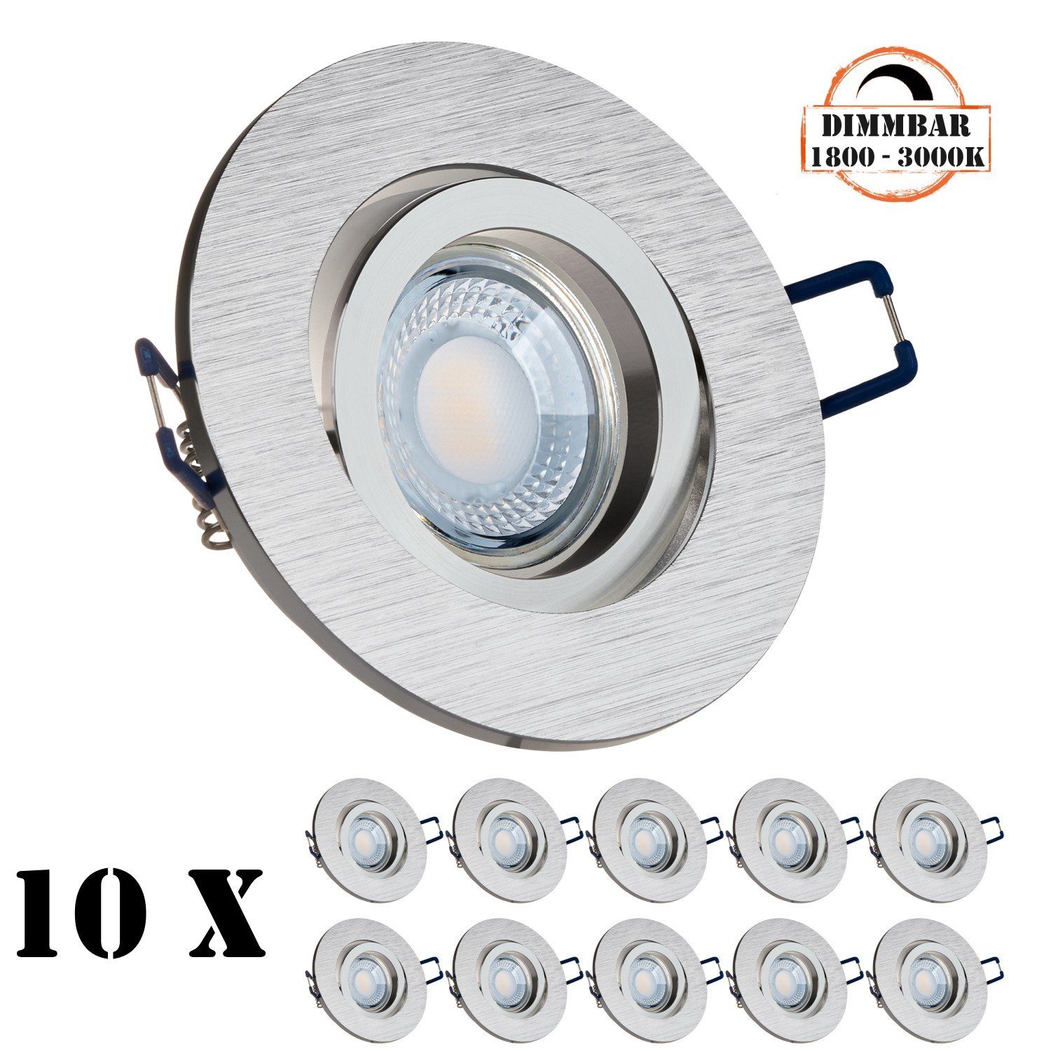 Einbaustrahler aluminium Einbaustrahler LED 10er 5W gebürstet in LED extra Set flach mit LEDANDO