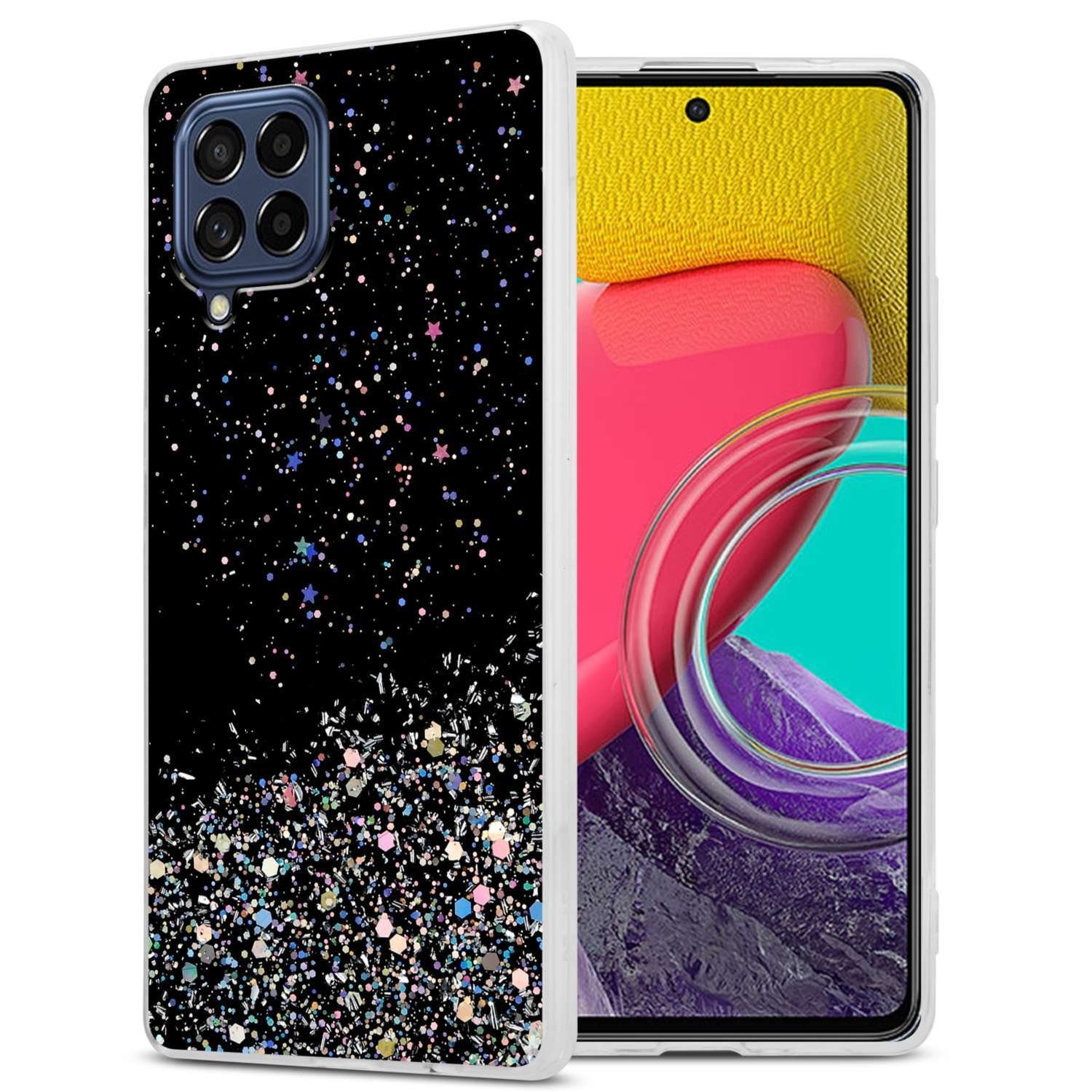 Cadorabo Handyhülle für Samsung Galaxy M53 5G Hülle Samsung Galaxy M53 5G, Flexible TPU Silikon Handy Schutzhülle - Hülle - mit Glitzer