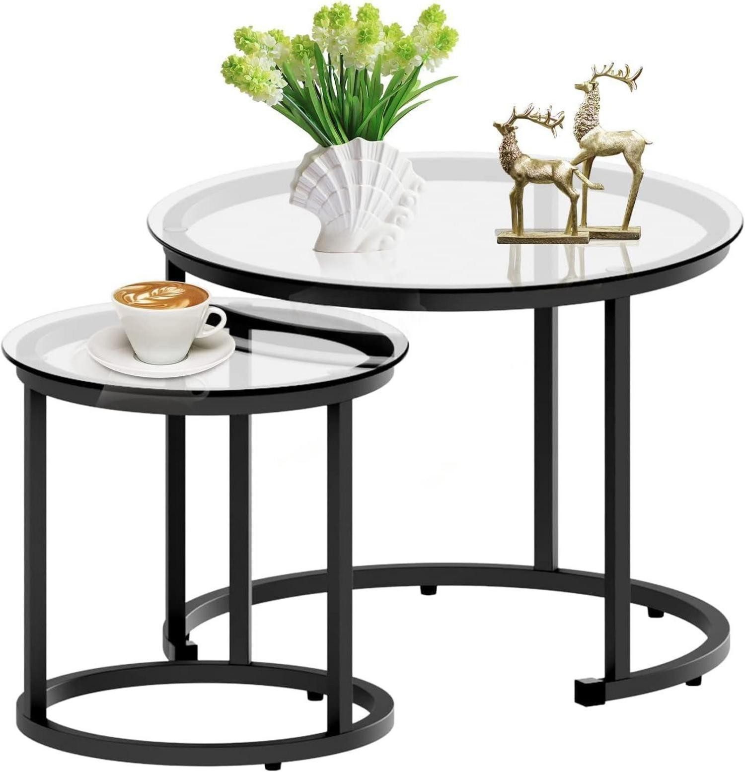 LuxusKollektion Satztisch Couchtisch Rund Set Glas günstig online kaufen