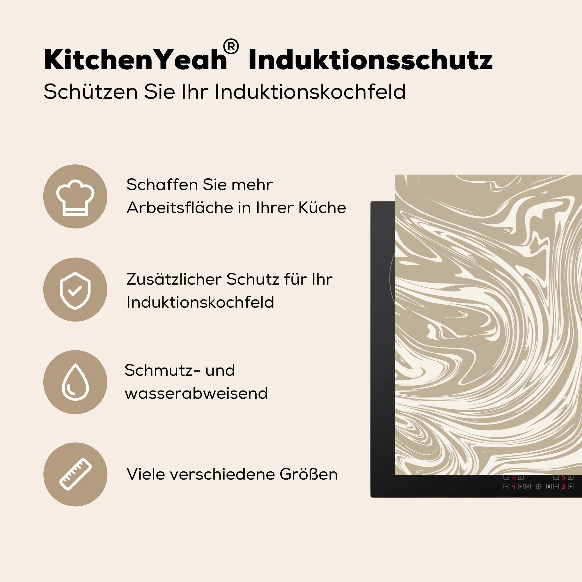 Herdblende-/Abdeckplatte Weiß - Ceranfeldabdeckung MuchoWow Induktionskochfeld die 81x52 küche, für Marmor Creme, Schutz Vinyl, tlg), - (1 cm,