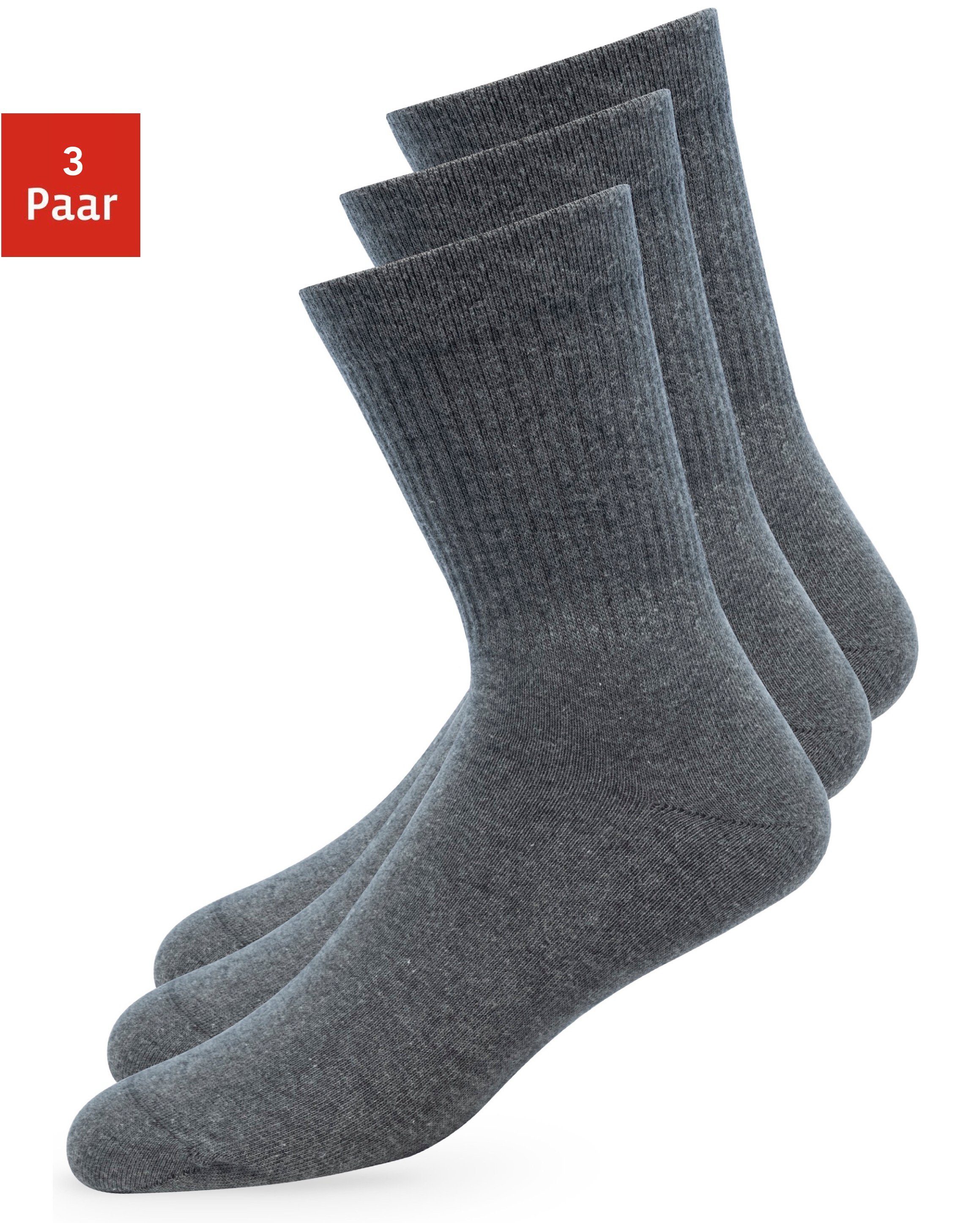 Crew EU 03 Basic für & in Socks, Herren ROOXS Damen Hohe Sportsocken Grau Made Tennissocken (3-Paar)