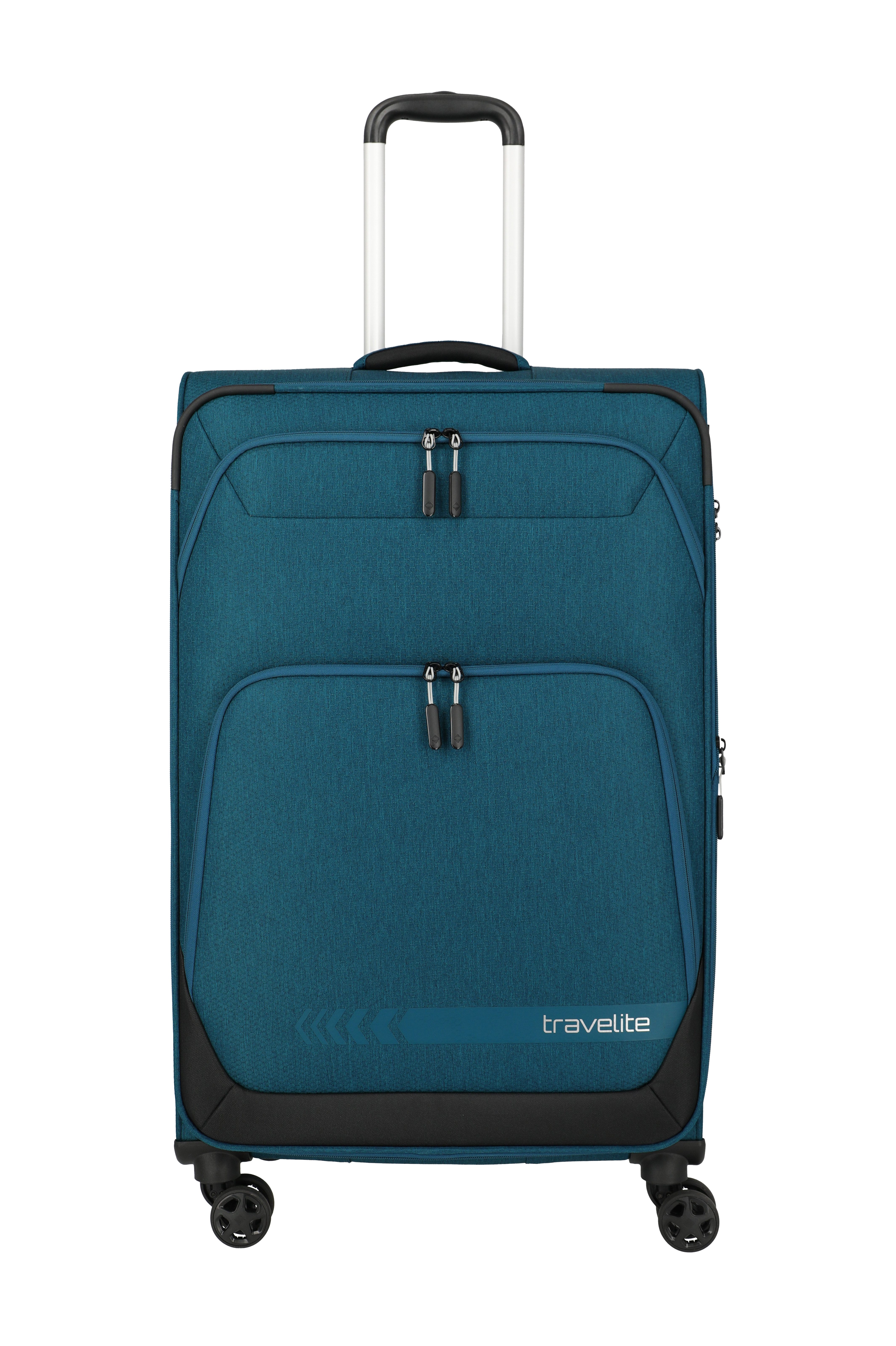 travelite Trolley KICK OFF Reisekoffer, 4 Rollen, 4 Doppelrollen, Außentaschen und Packgurte – leicht und robust