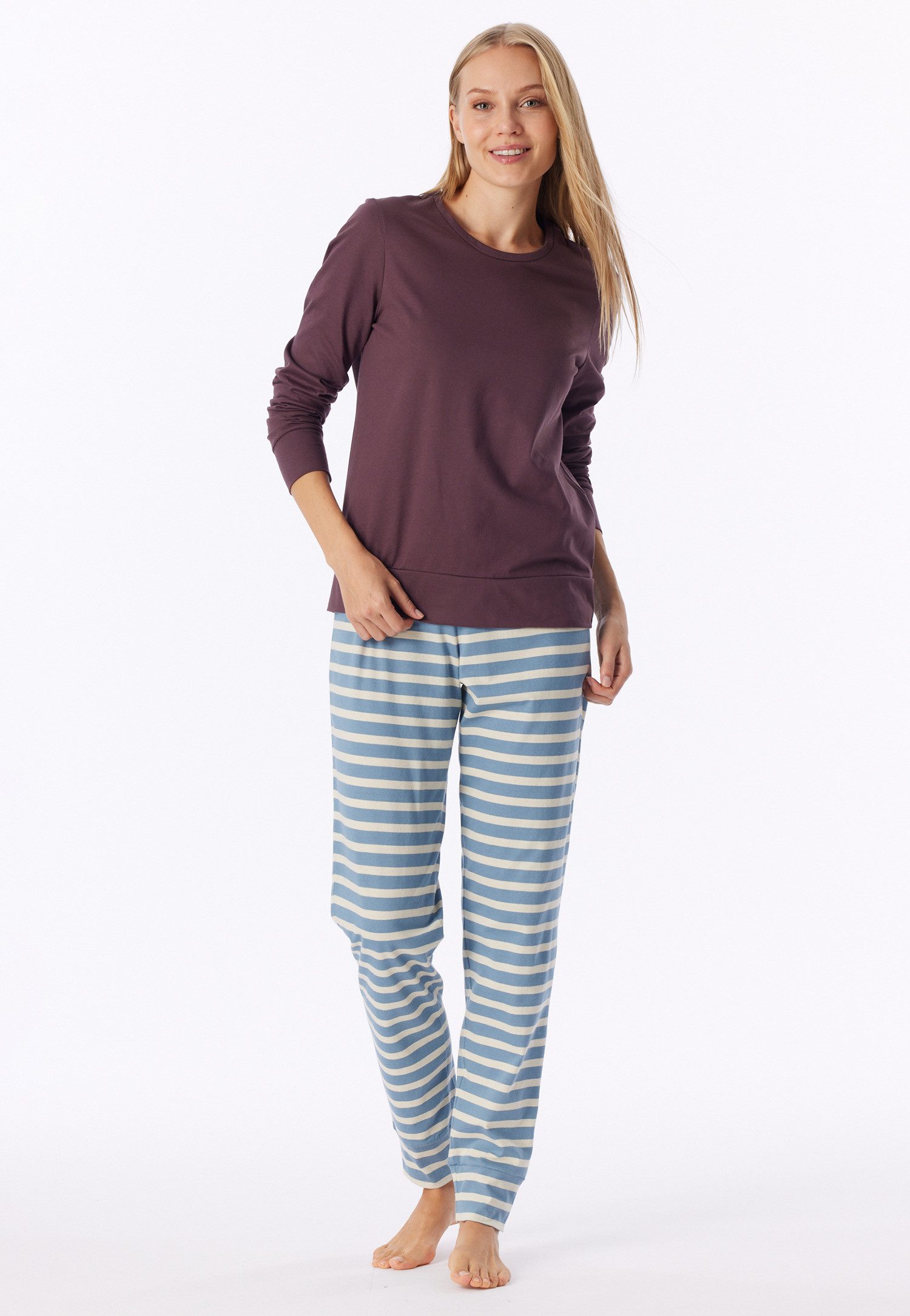 Schiesser Schlafanzug Casual Essentials (2 tlg) Baumwolle, Rundhalsausschnitt, langärmelig