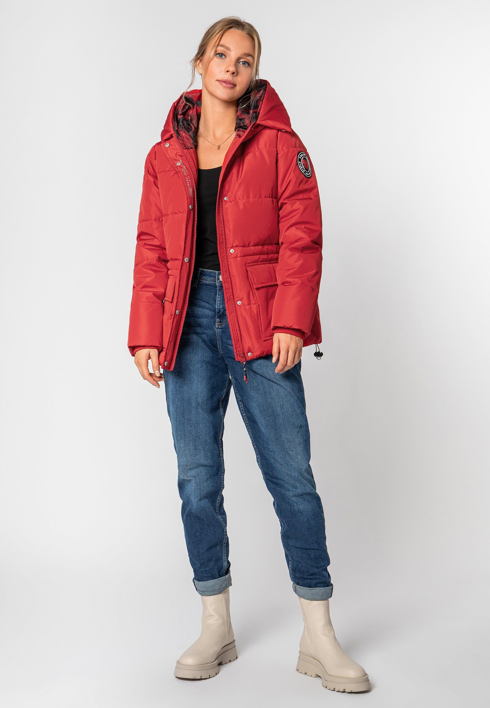 Fresh Made Steppjacke Winter Steppjacke Taillenzug red mit