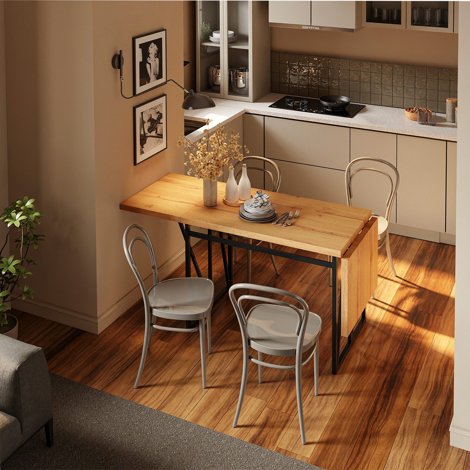 SoBuy Esstisch FWT113, Esszimmertisch klappbar, platzsparender Küchentisch 110–200 cm (1 Tisch), Esstisch ausziehbar 110–200 cm, für 2–8 Personen, mit Metallgestell