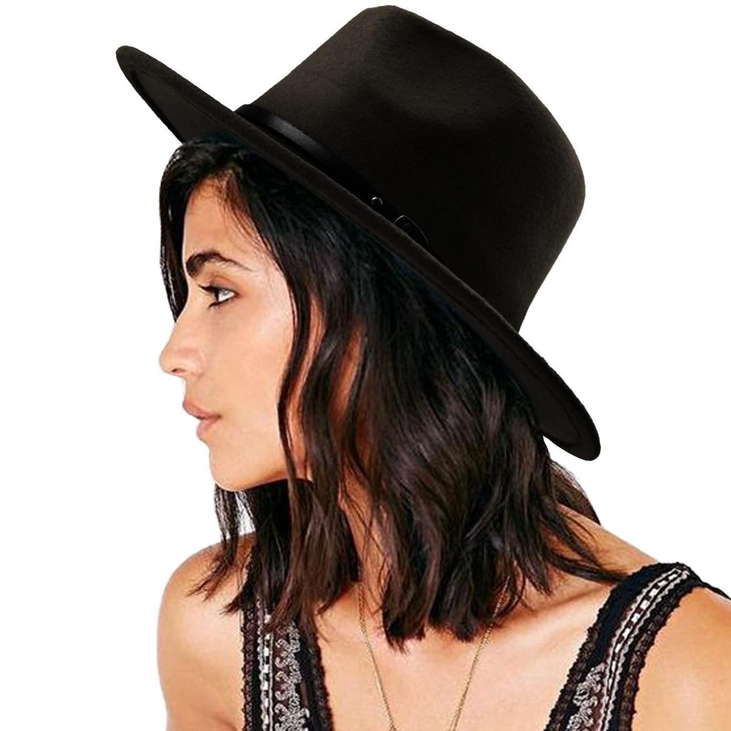 LuxusKollektion Fedora Fedora Hut Damen Krempe Gürtelschnalle Retro 1 pc 25-Black M