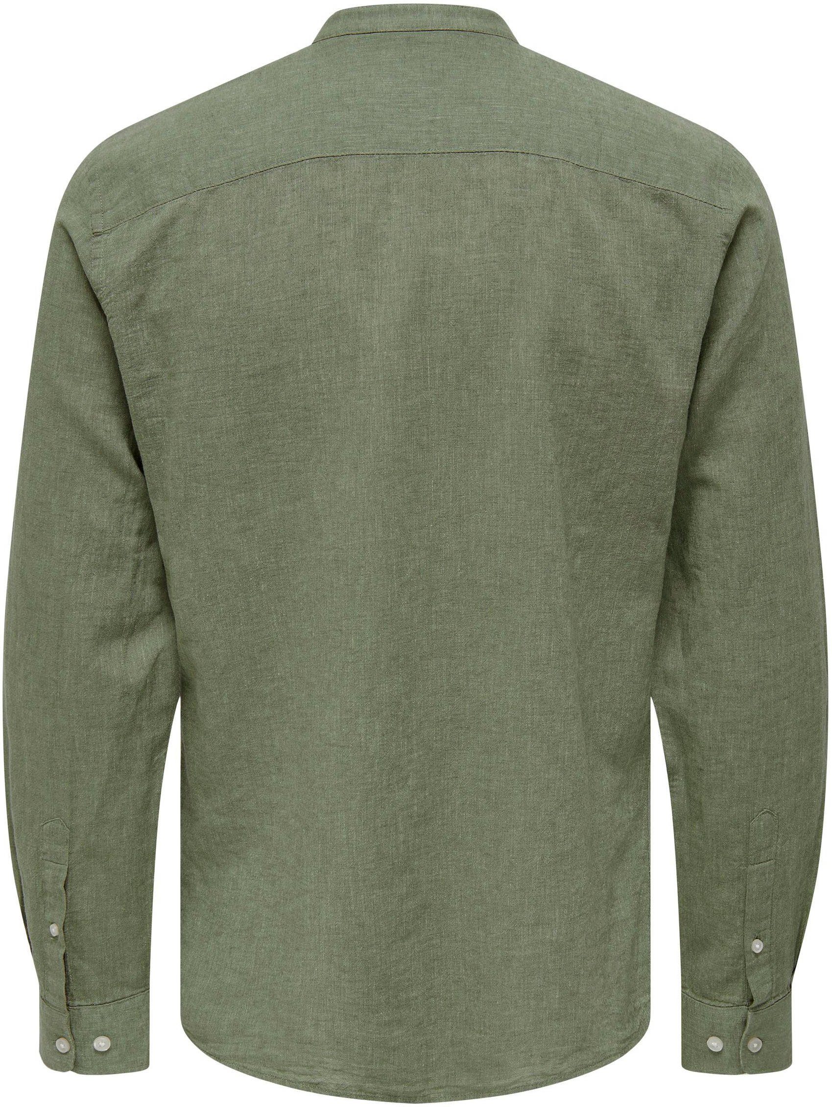 ONLY & SONS Langarmhemd ONSCAIDEN LS SOLID LINEN MAO SHIRT NOOS Baumwolle mit Leinen, slim fit
