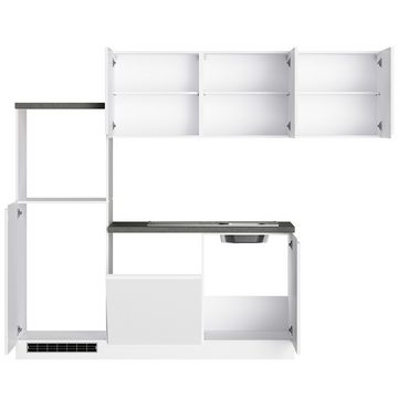 Lomadox Küchenzeile MARSEILLE-03, Winkelküche 240/240cm, Hochglanz weiß & Betonoptik, ohne E-Geräte