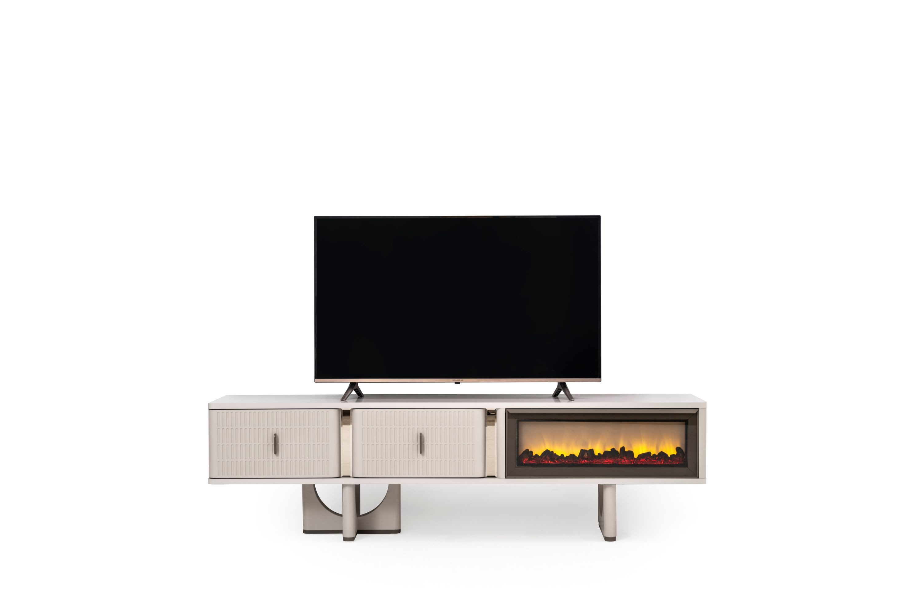 Villa Möbel TV-Wand Roenesans, (TV Möbel, 1-St., Lowboard), Kamin Effekt und ausziehbare Ablage für den TV Bereich