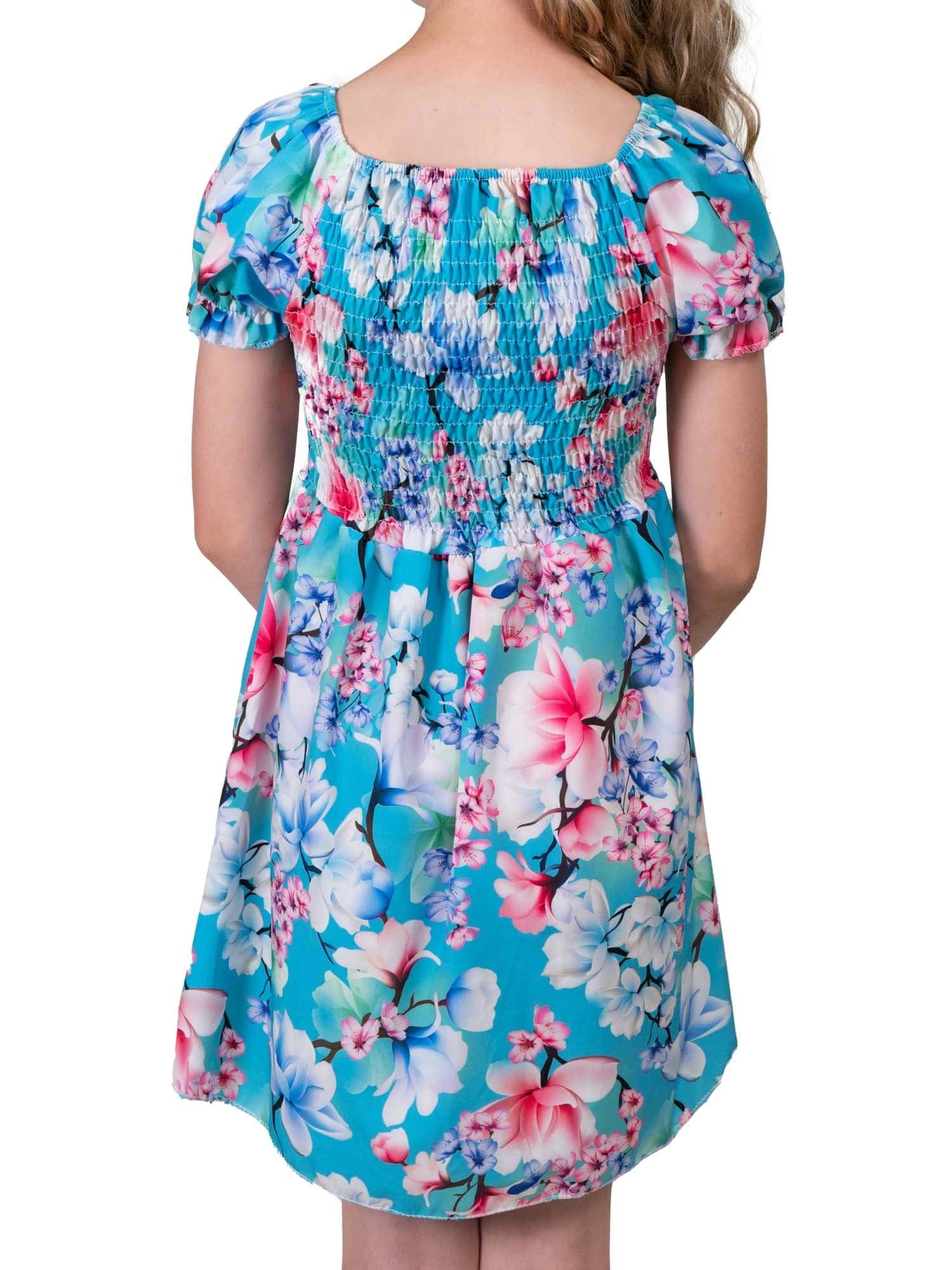 KMISSO Sommerkleid Mädchen Kleid Puffärmel (1-tlg) bequem tragen 30382 zu smoked Oberteil Türkis