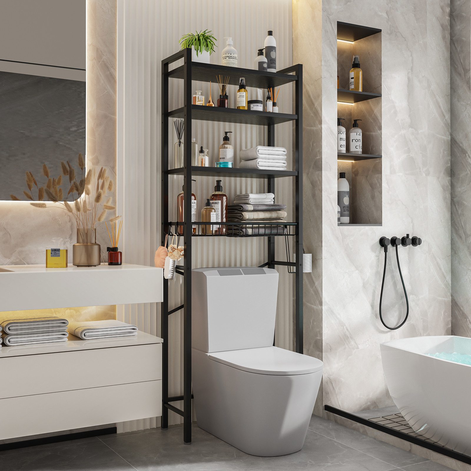 Biemlerfn Badregal Toilettenregal mit Toilettenpapierhalter, höhenverstellb günstig online kaufen