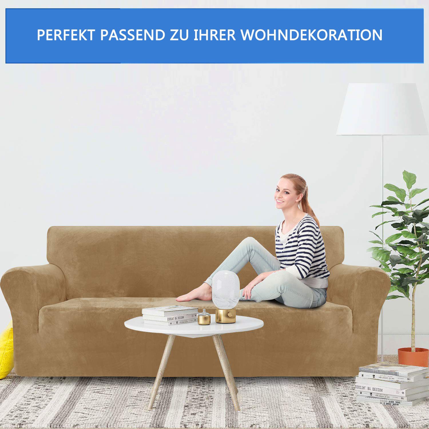 Diwzbyn Sofahusse Velvet Sofabezüge 1/2/3/4-Sitzer Stretch rutschfeste Couchbezug, für Hunde Katze Haustierfreundlich – Bild 2 von 5