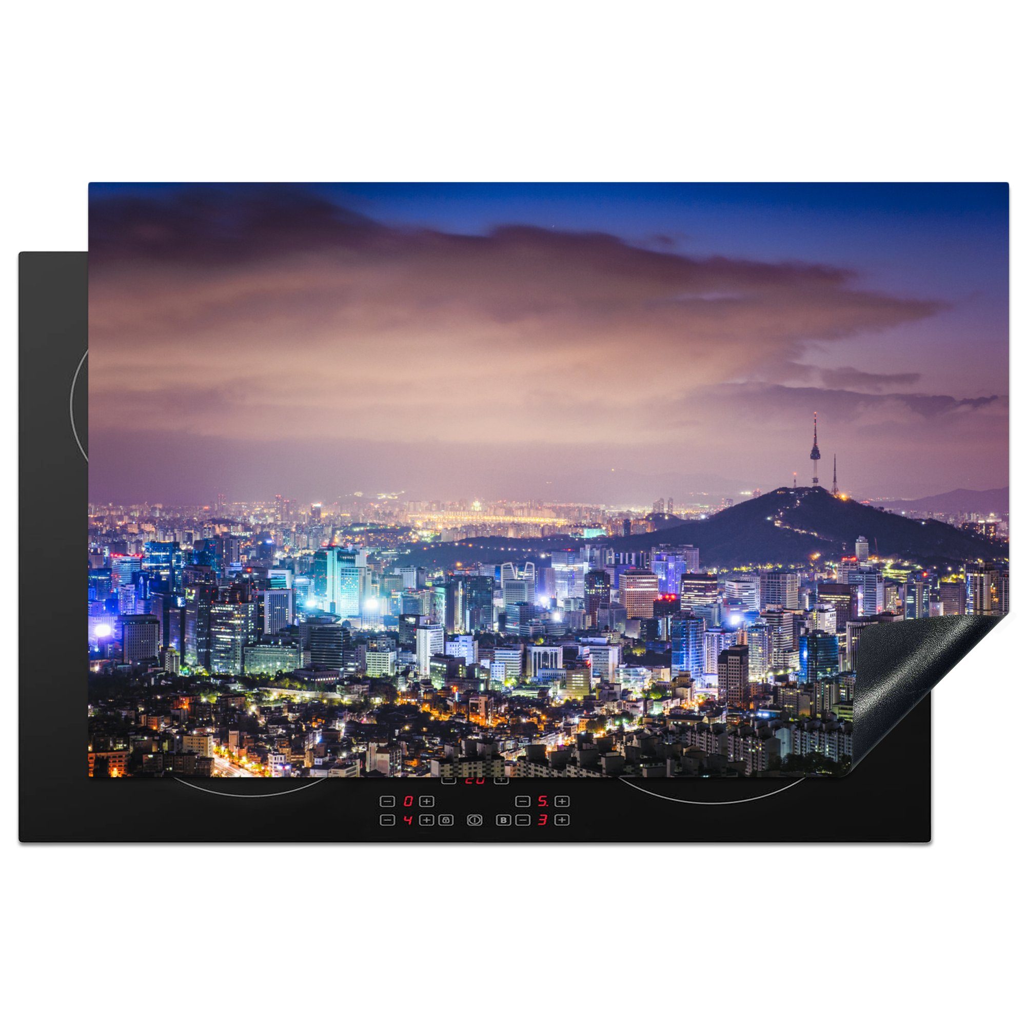 MuchoWow Herdblende-/Abdeckplatte Skyline - Seoul - Korea, Vinyl, (1 tlg), 81x52 cm, Induktionskochfeld Schutz für die küche, Ceranfeldabdeckung