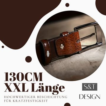 S&T Design Ledergürtel Herren Gürtel Echtleder Braun Schwarz Leder (130CM Lang, Männer Geschenk) Vollledergürtel, XXL, Anzug