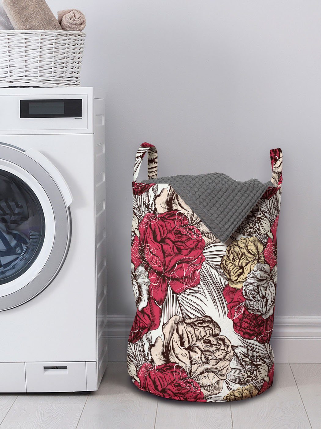 Wäschesäckchen Waschsalons, up Wäschekorb Detail mit Close Abakuhaus Griffen Blumen Kordelzugverschluss Roses Hohe für