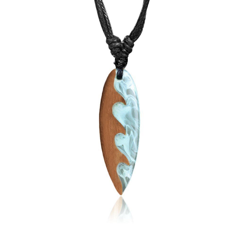 viva-adorno Kette mit Anhänger Surfer Kette Surfbrett Holz Surfboard Halskette Wellen Wasser, Surferkette Holzkette Länge verstellbar
