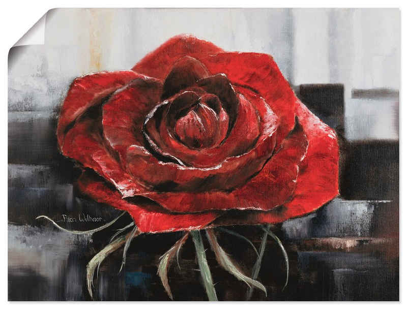 Artland Wandbild Blühende rote Rose, Blumen (1 St), als Leinwandbild, Wandaufkleber oder Poster in versch. Größen
