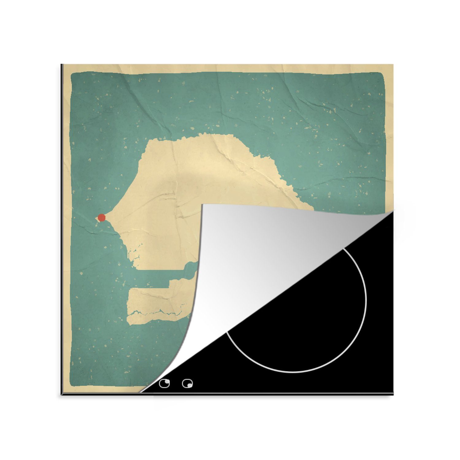 küche Vinyl, Arbeitsplatte von für und Dakar einer cm, 78x78 Senegal Ceranfeldabdeckung, im Karte Illustration (1 MuchoWow tlg), Retro-Stil, Herdblende-/Abdeckplatte