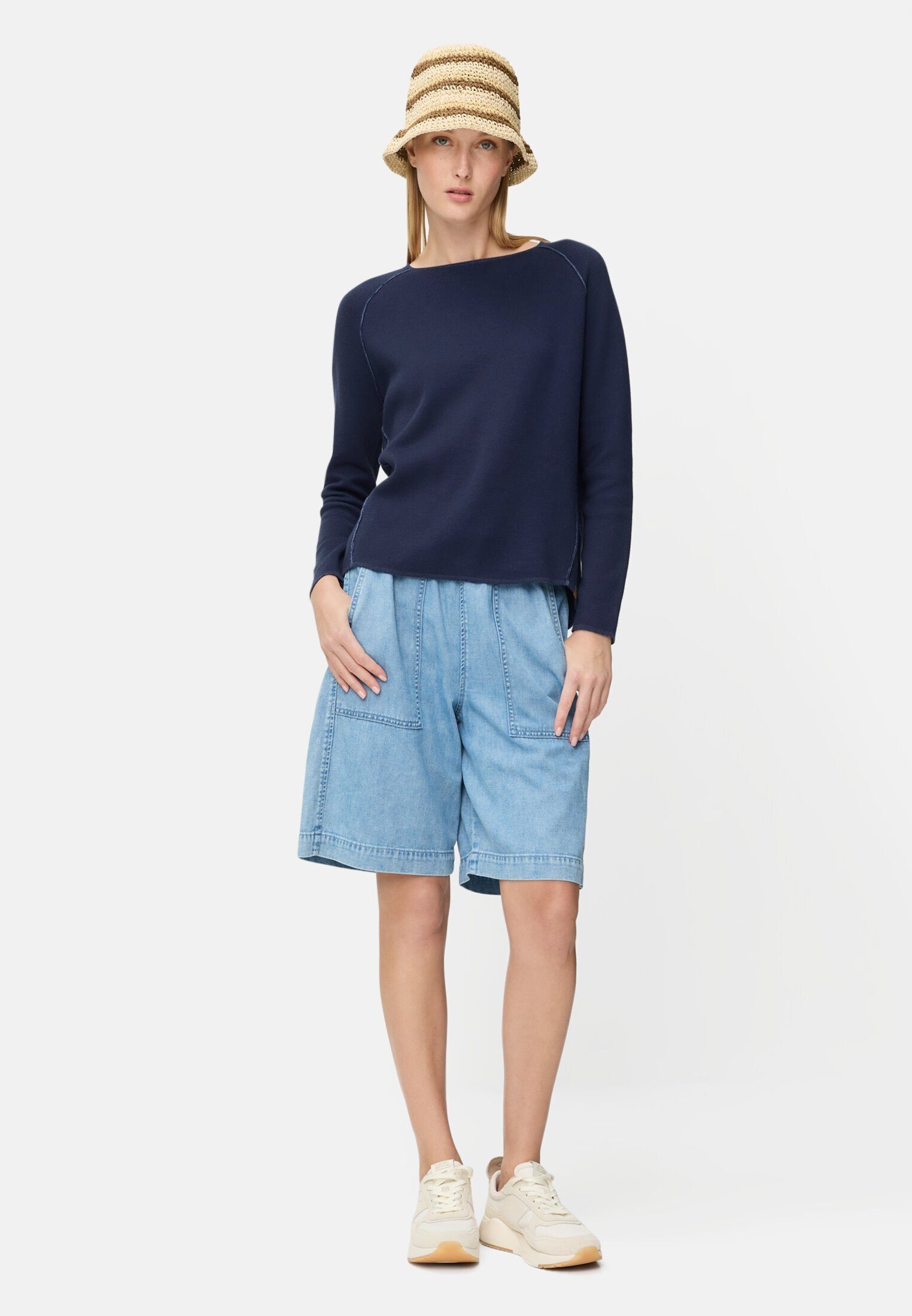 camel active Strickpullover mit Rundhalsausschnitt Langarm Markenlabel