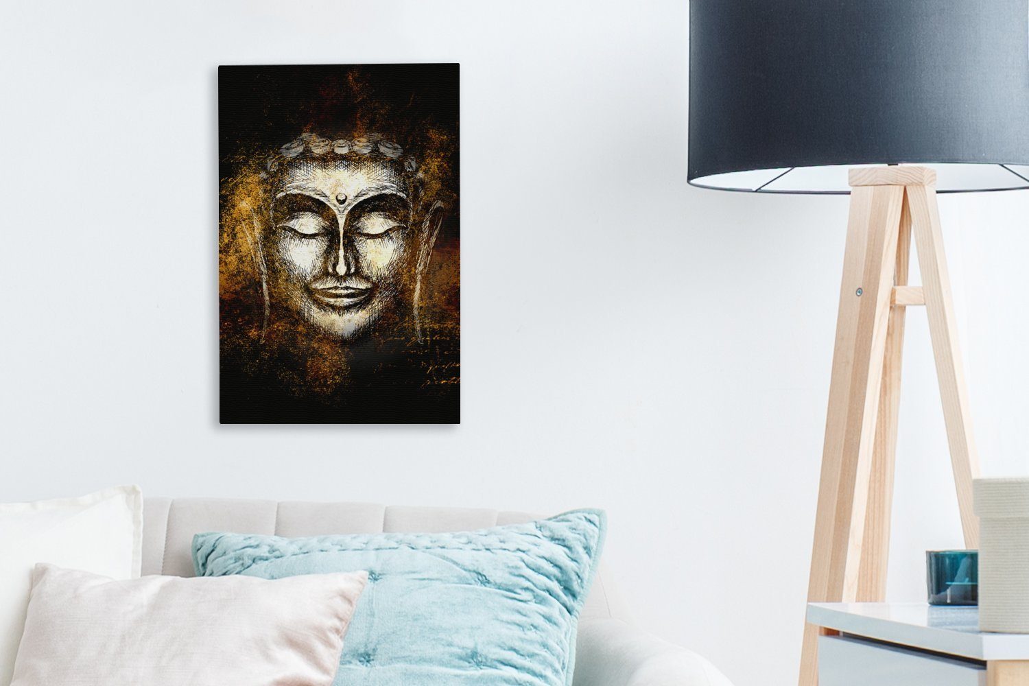 OneMillionCanvasses® Leinwandbild - Leinwandbild (1 Zackenaufhänger, Gemälde, Schwarz, inkl. fertig St), Kopf bespannt - cm Buddha 20x30