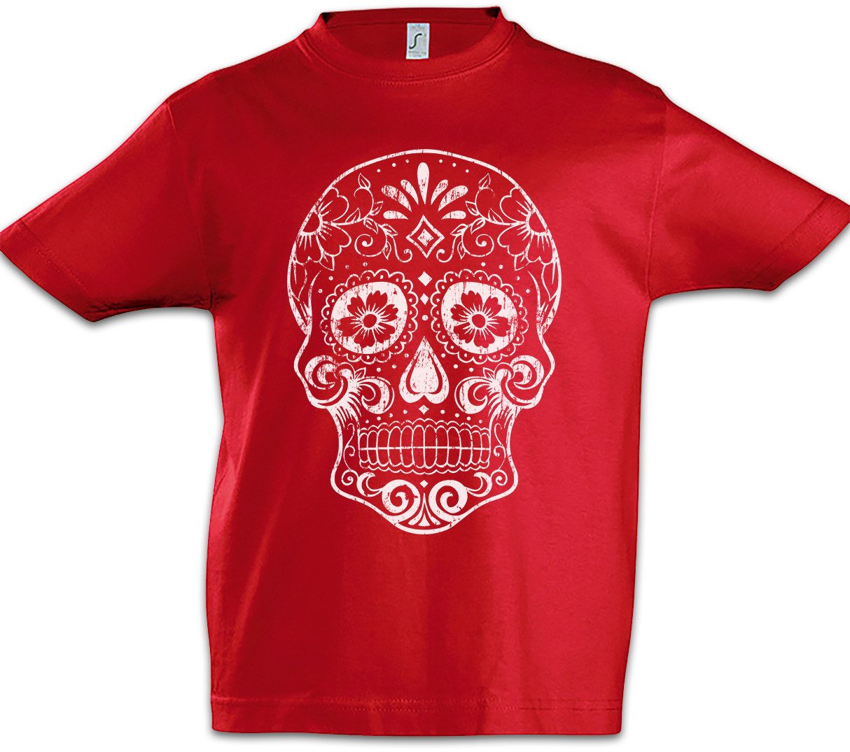 Print-Shirt Mexican Skull V Kinder T-Shirt Schädel Totenschädel Sugar Totenkopf