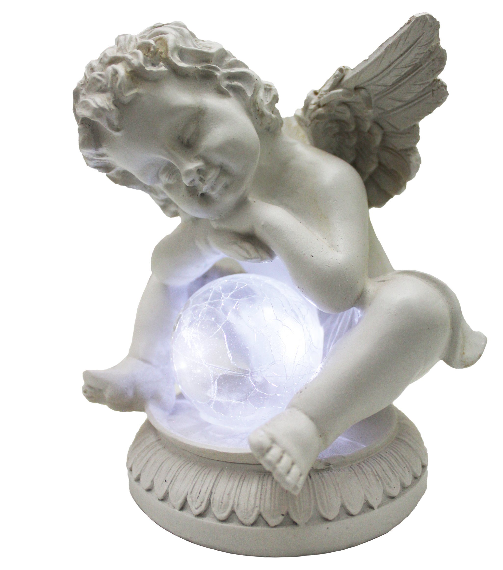 Arnusa Gartenfigur Solarleuchte Engel mit Glaskugel Figur beleuchtet, Gartendekoration Grableuchte