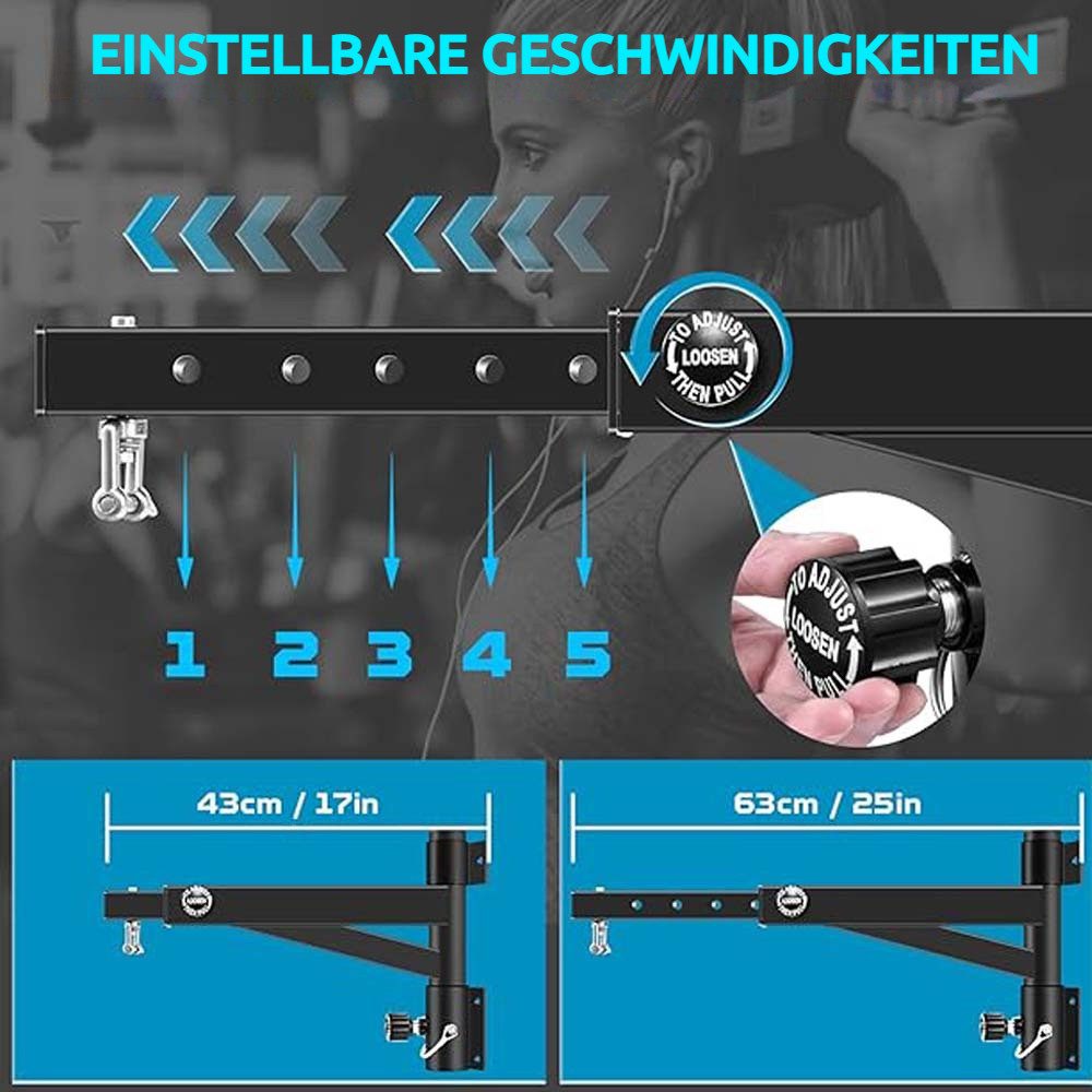 PRIISF Boxsackhalterung Boxsackhalter Einstellbare Boxen Ständer Wandhalterung Boxsack Halter, (bis 25 Zoll, 5x längenverstellbar, mit geräuscharmen 360°-Drehhaken ausgestattet, 180°-Drehfunktion Boxsackhalterung bis 363 kg belastbar)