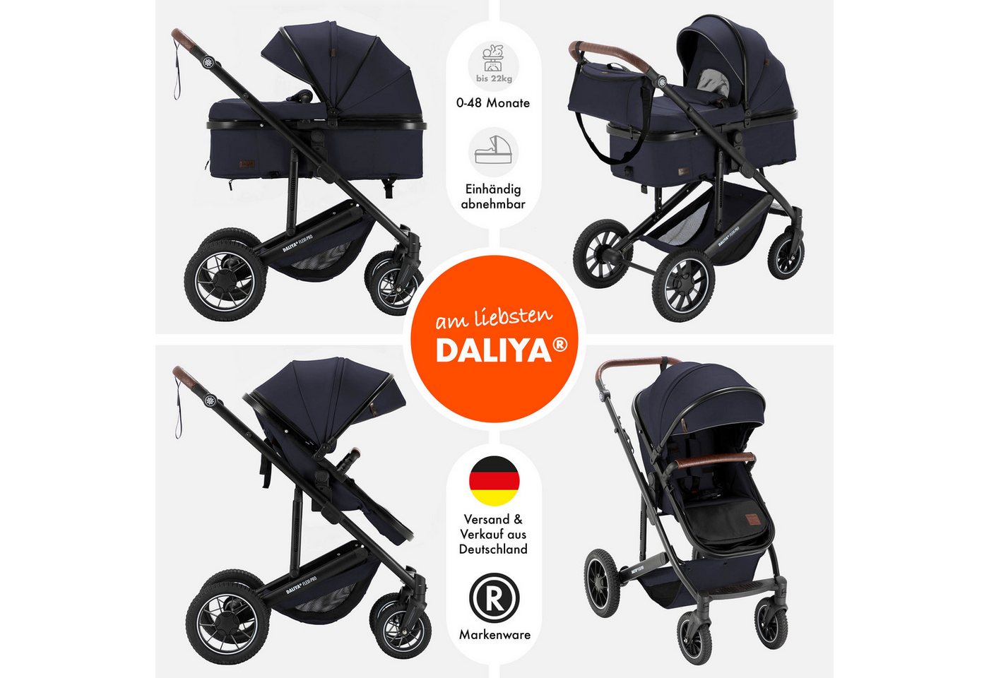 Thumbnail - Daliya® Kombi-Kinderwagen FLEXI-PRO M 2in1 Kinderwagen & Buggy, Reisekinderwagen, XXL Set, (10-tlg), Einhändig abnehmbar...