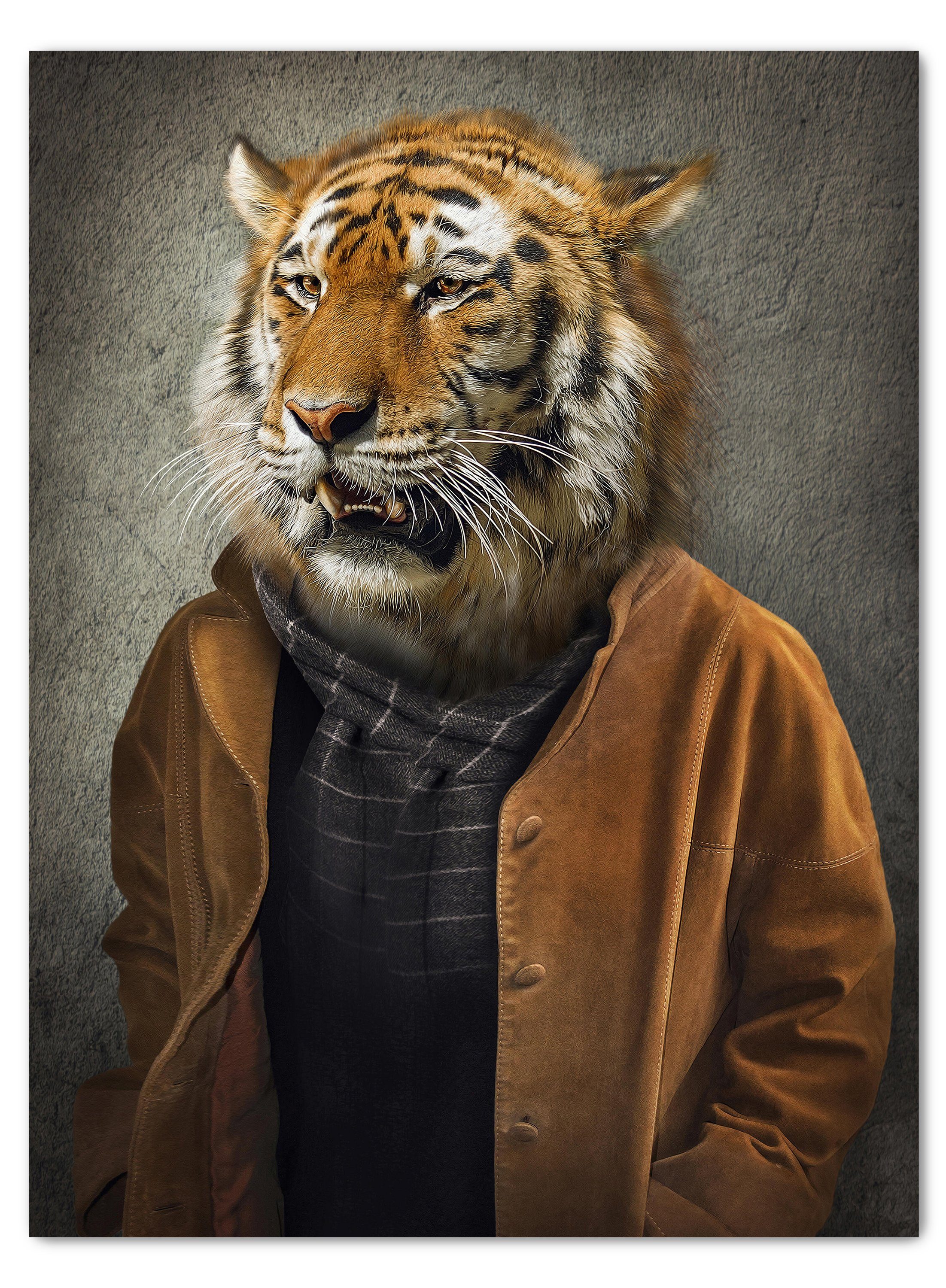 Casual (1 Tiger, Wanddeko, versch. in Größen Hochformat, wandmotiv24 Wandbild, Tiere St), Leinwandbild Tiere, Leinwandbilder