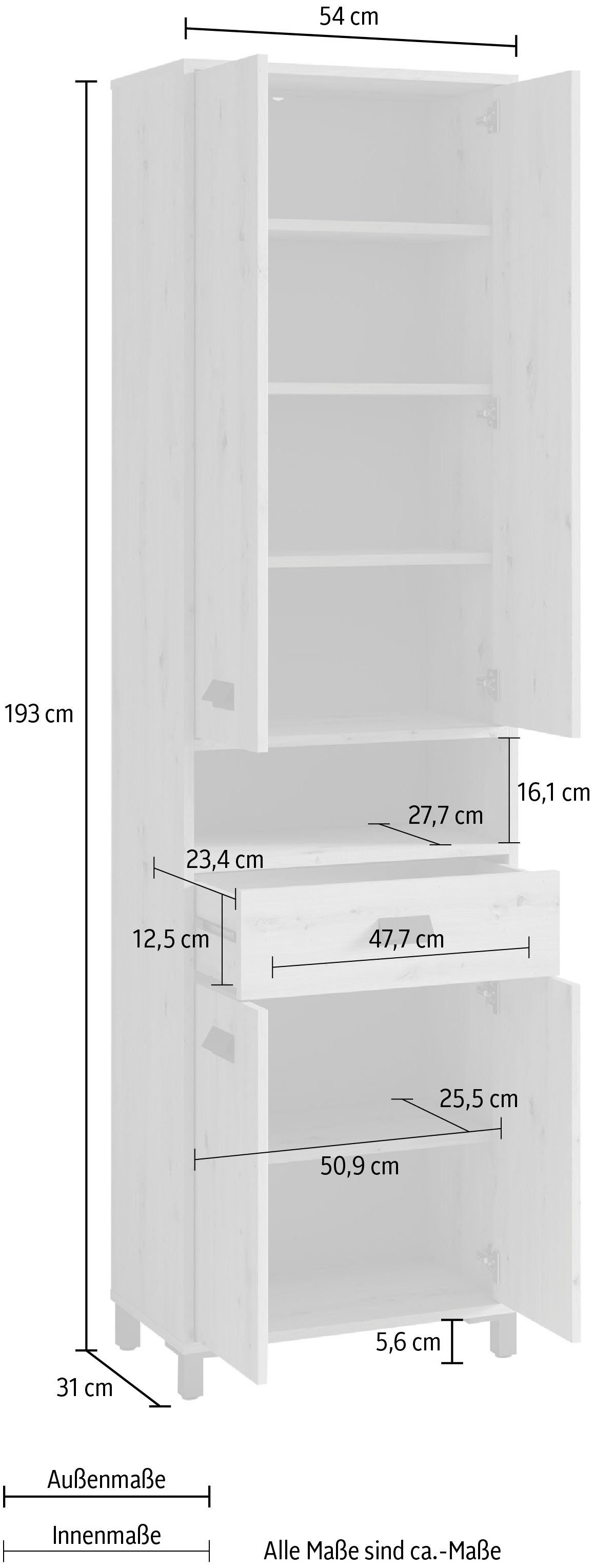 Wellness mit 193 byLIVING Breite und Stauraum Höhe 54 cm, Fach offenem cm, Hochschrank viel