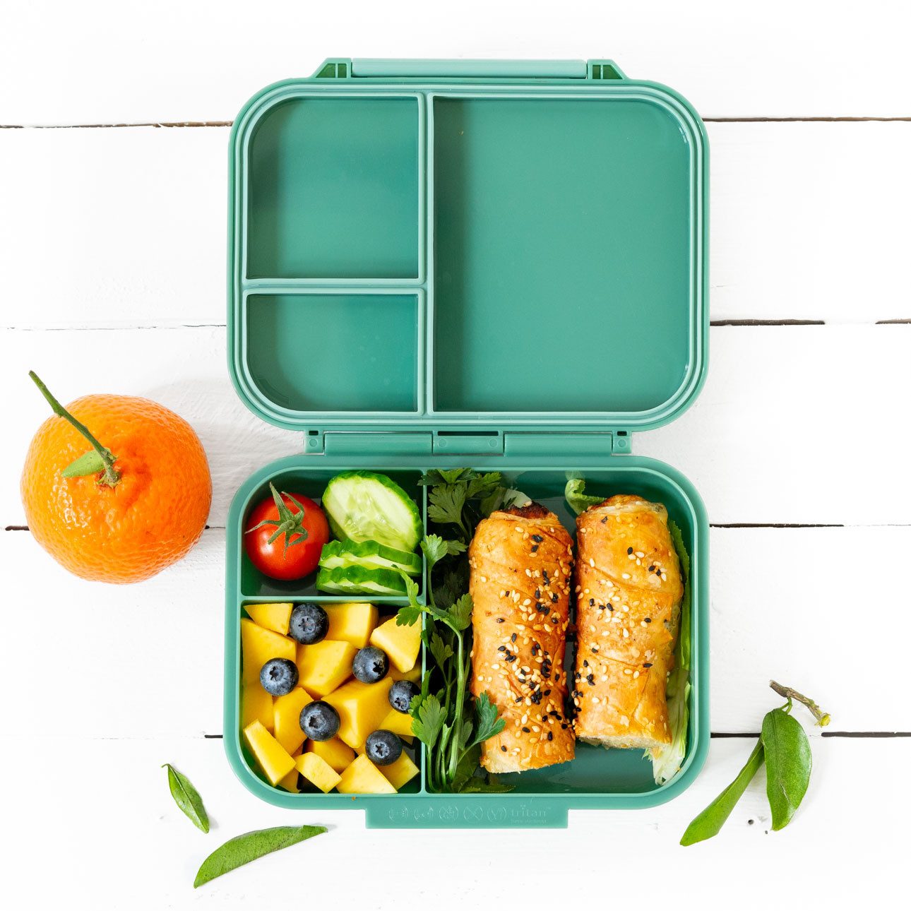 LEKKABOX Lunchbox Mini Kinder Bentobox, 3 Fächer - Brotdose Vesperdose Brotbüchse, Für feuchte Lebensmittel auslaufsicher, inkl. extra Trenner
