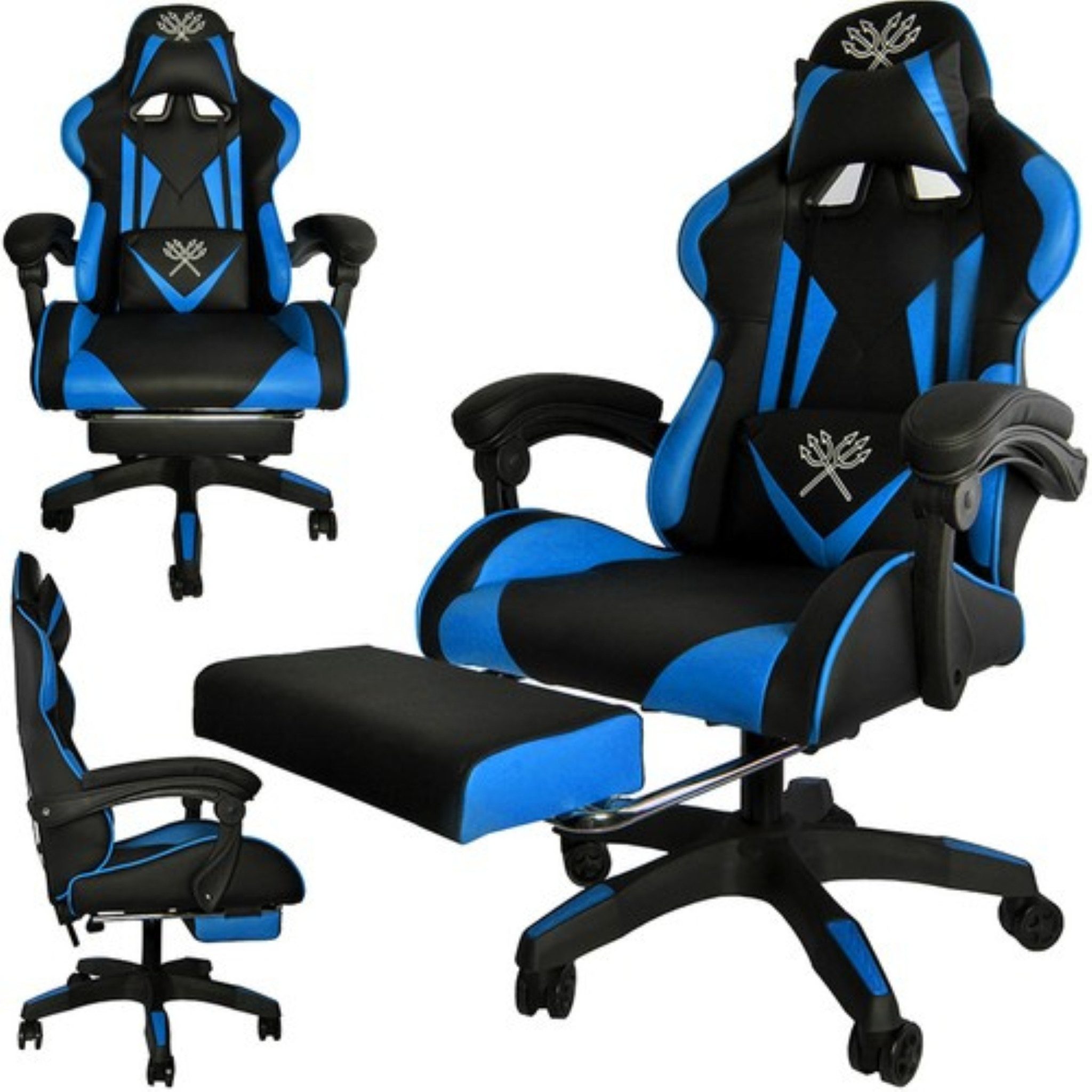 MALATEC Gaming-Stuhl Ergonomischer Bürostuhl PC Stuhl Gaming-Stuhl mit Kissen Silikonrollen (Gaming-Stuhl mit verstellbarer Rückenlehne und ausziehbarer Fußstütze), Ausziehbare Fußstütze für zusätzlichen Komfort und Blutzirkulation.